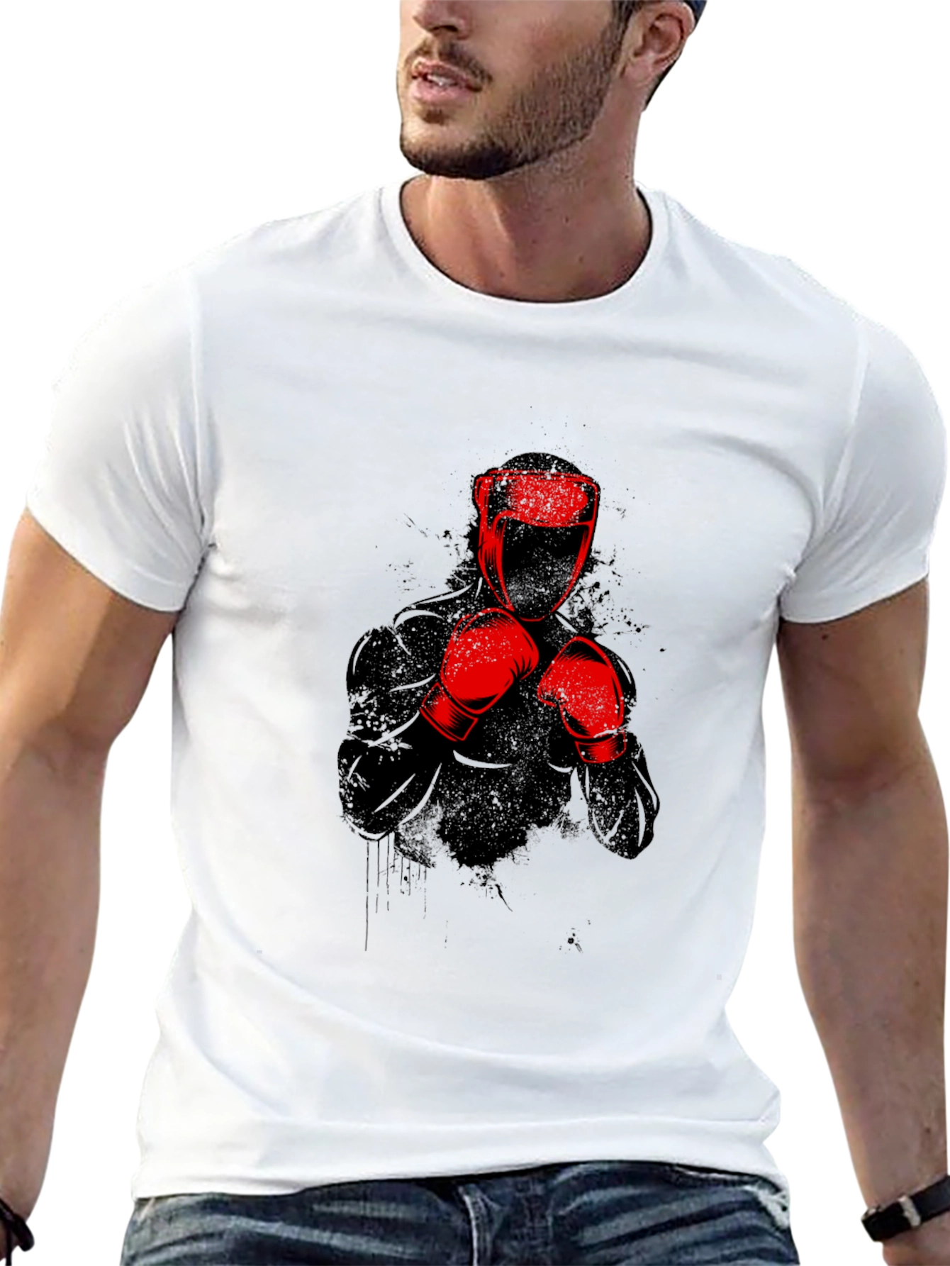 Black T-Shirt with Red Boxing Graphic