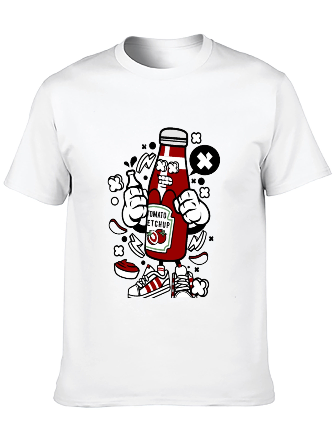 Ketchup Cartoon Graphic Black T-Shirt