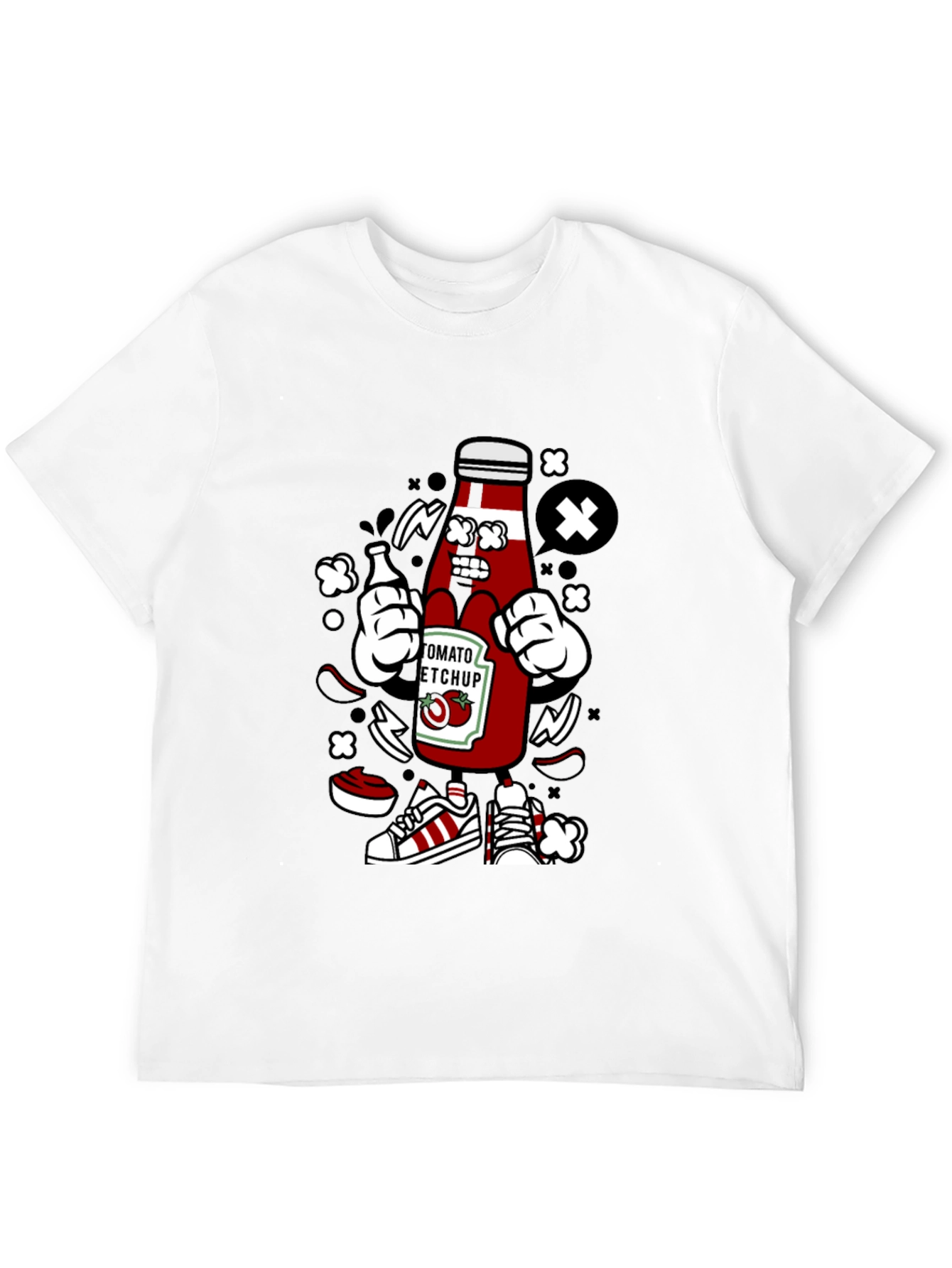 Ketchup Cartoon Graphic Black T-Shirt