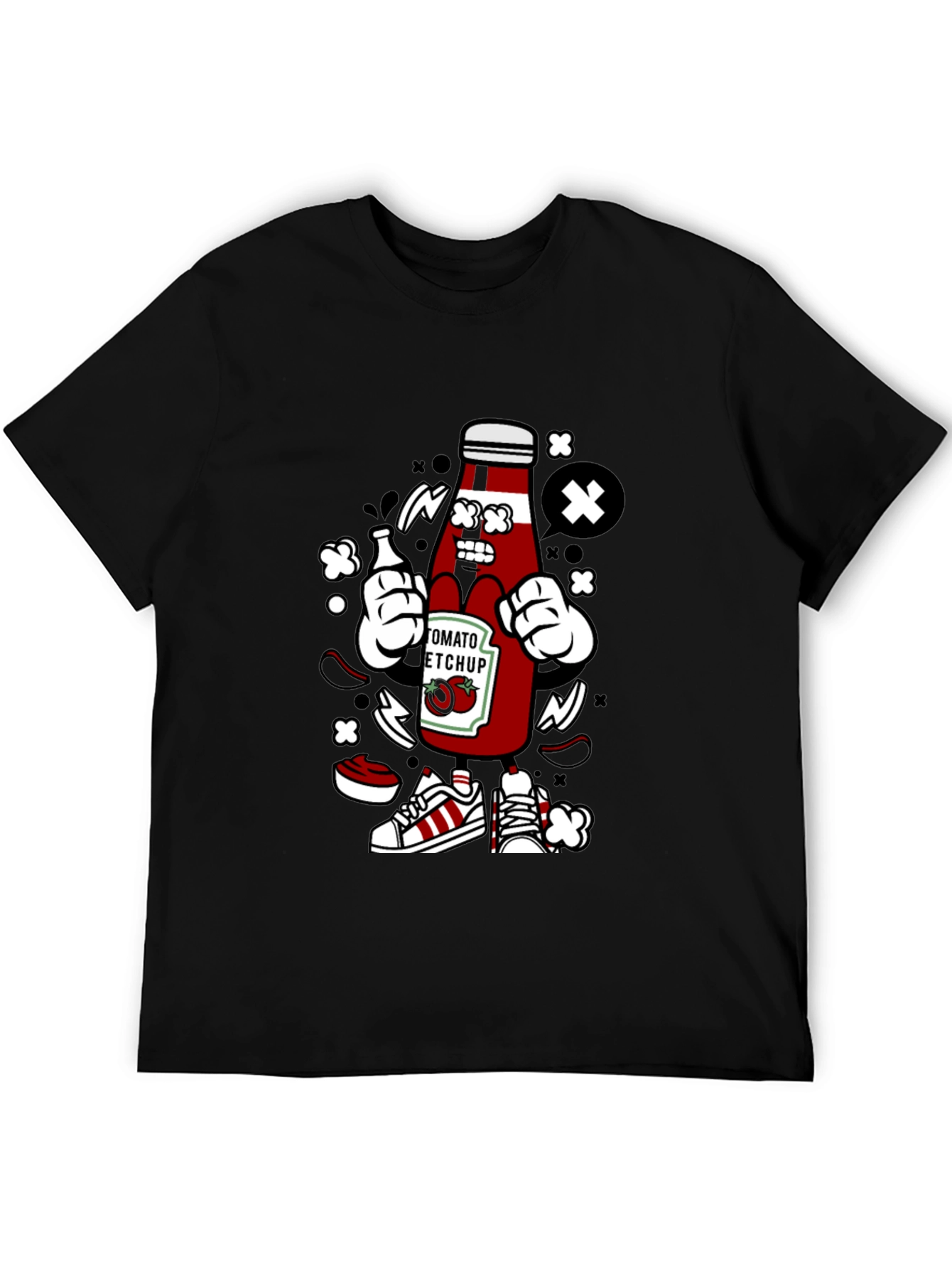 Ketchup Cartoon Graphic Black T-Shirt