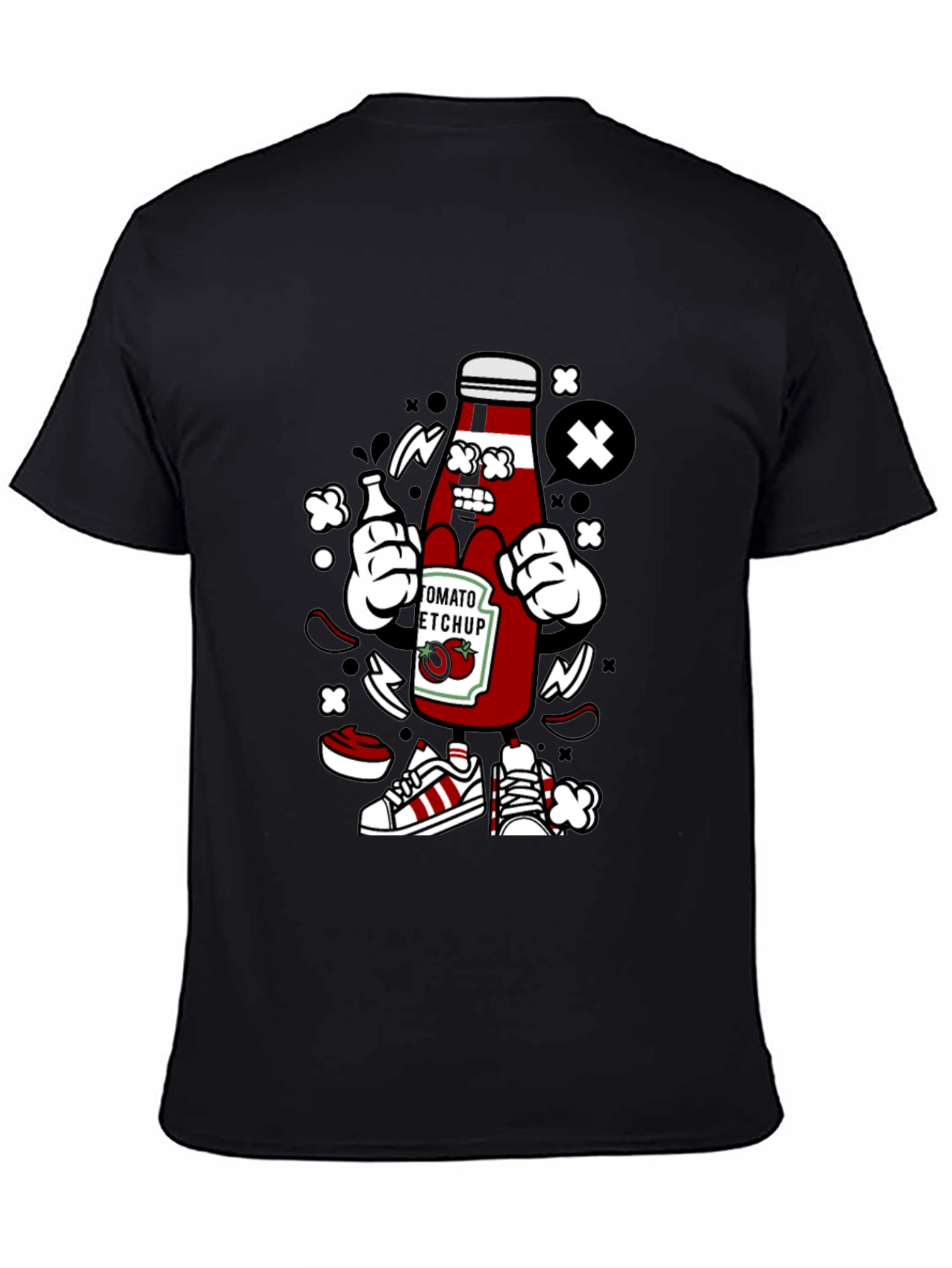 Ketchup Cartoon Graphic Black T-Shirt