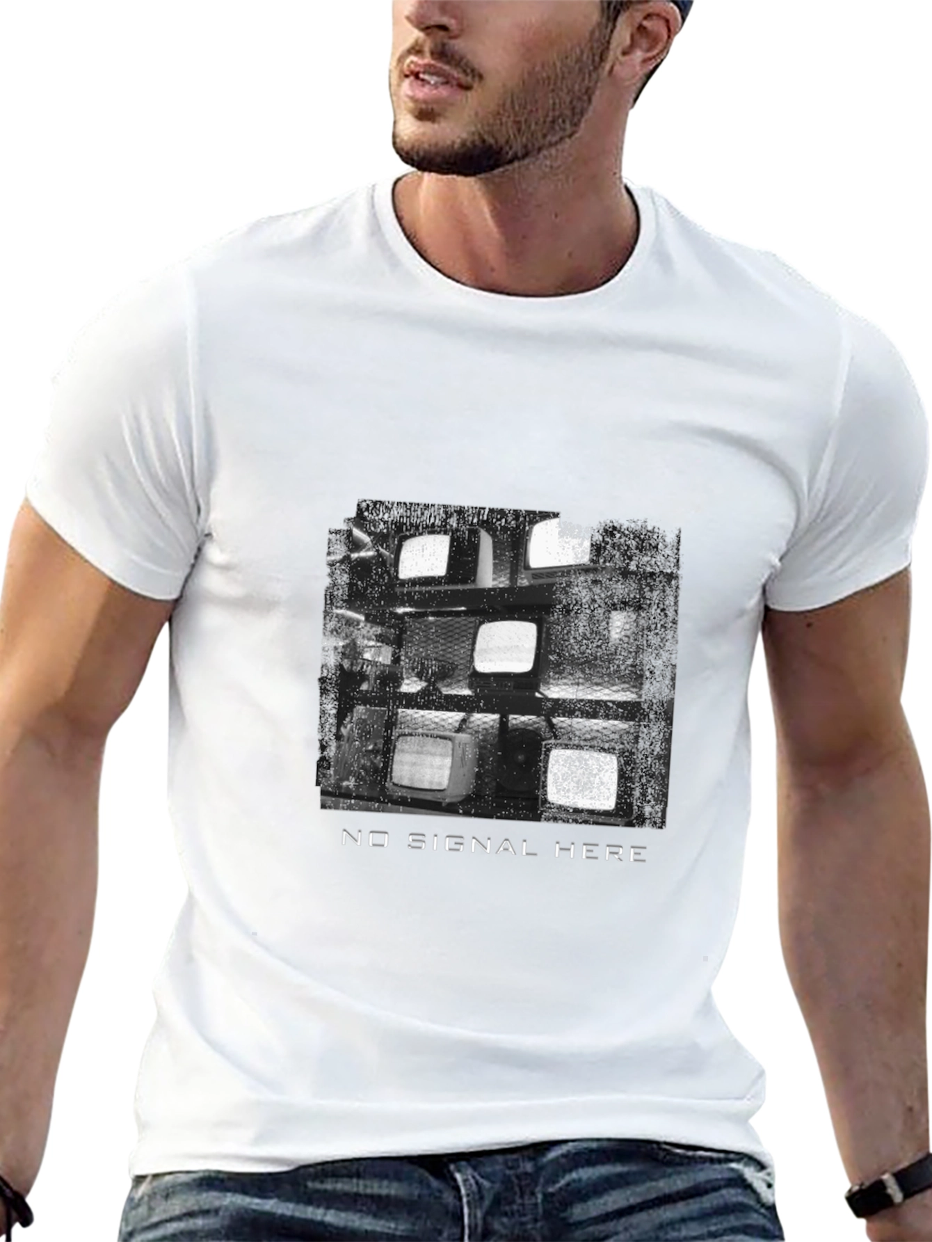 Retro TV Static Black T-Shirt - No Signal Here