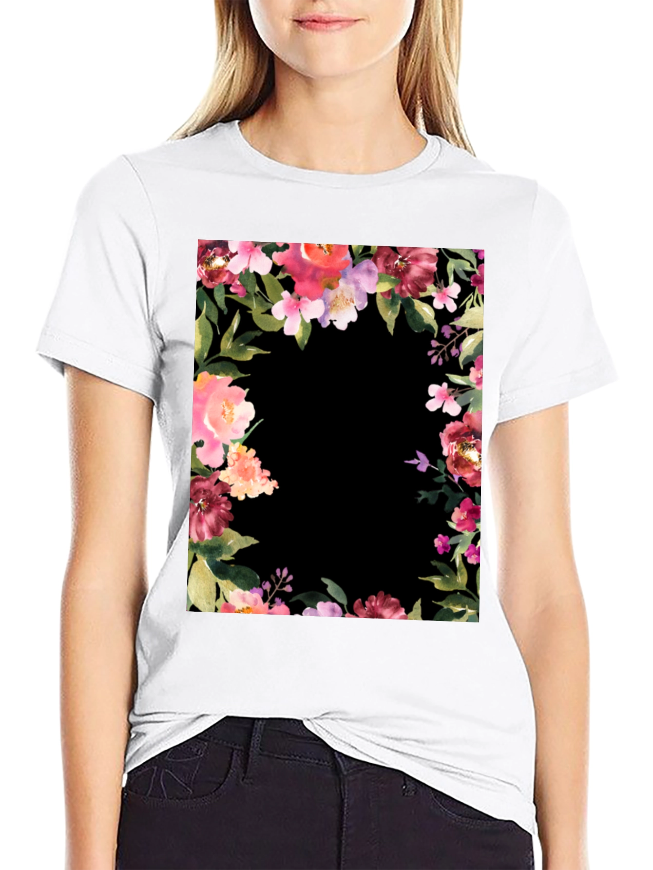 Floral Frame Black T-Shirt