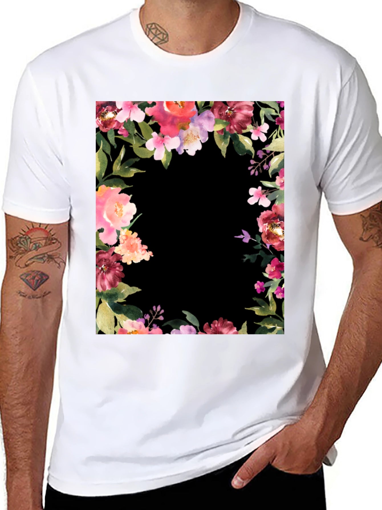 Floral Frame Black T-Shirt