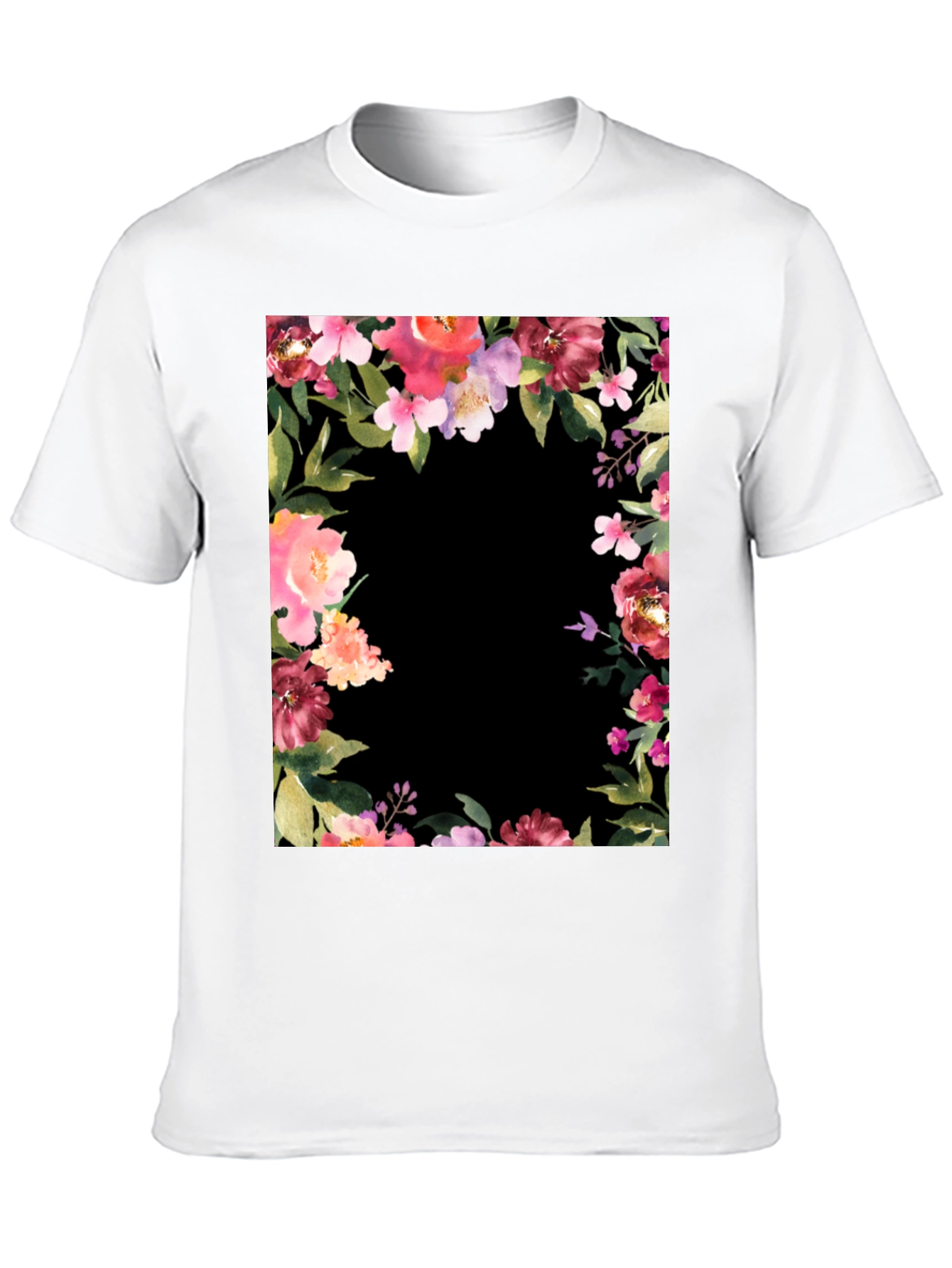 Floral Frame Black T-Shirt