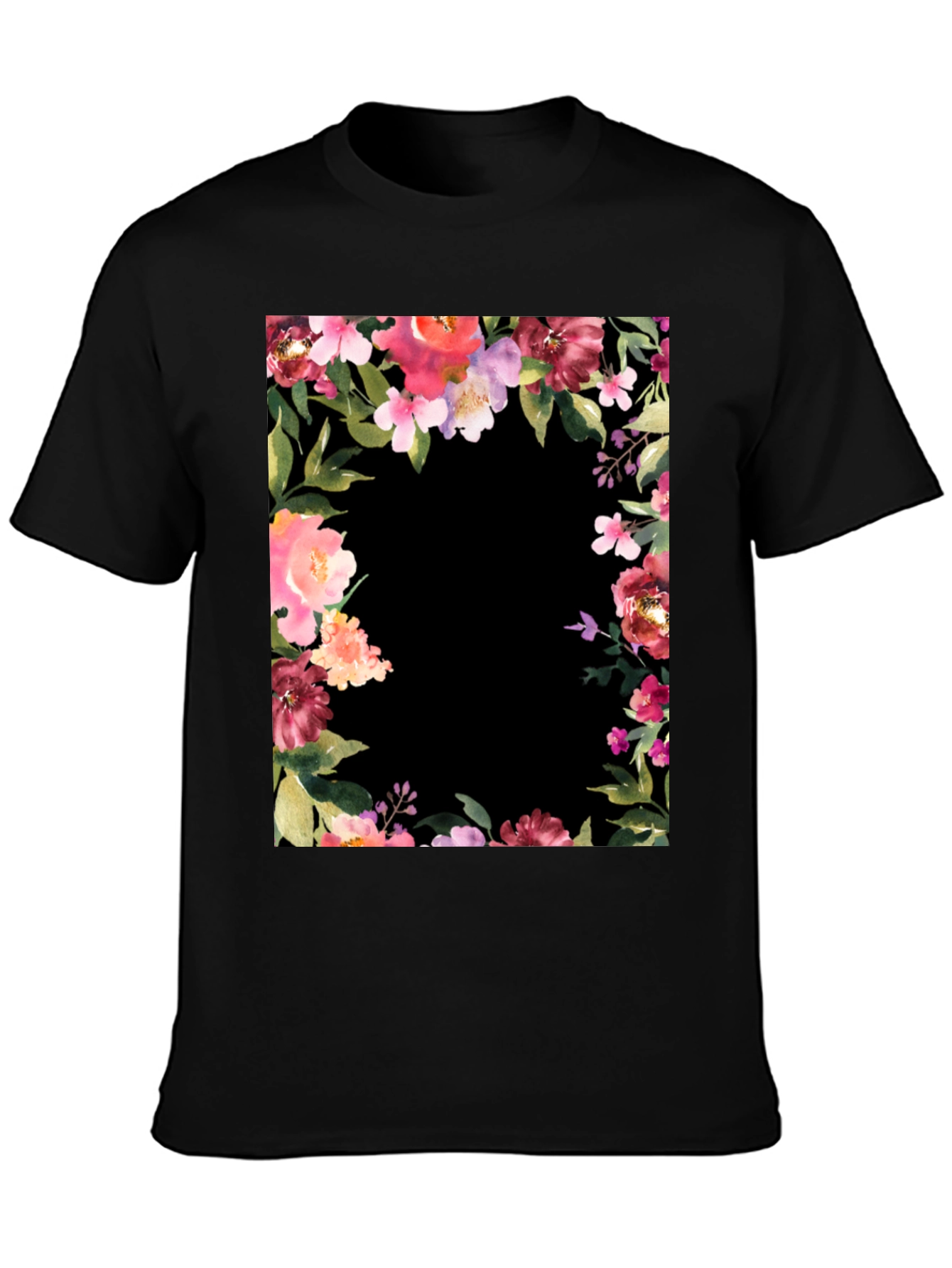 Floral Frame Black T-Shirt