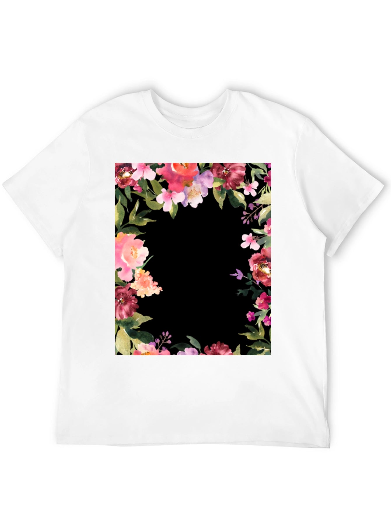 Floral Frame Black T-Shirt