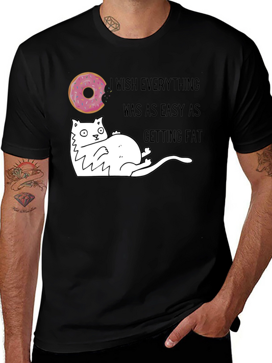 Funny Cat & Donut Graphic Tee - Easy as Getting Fat