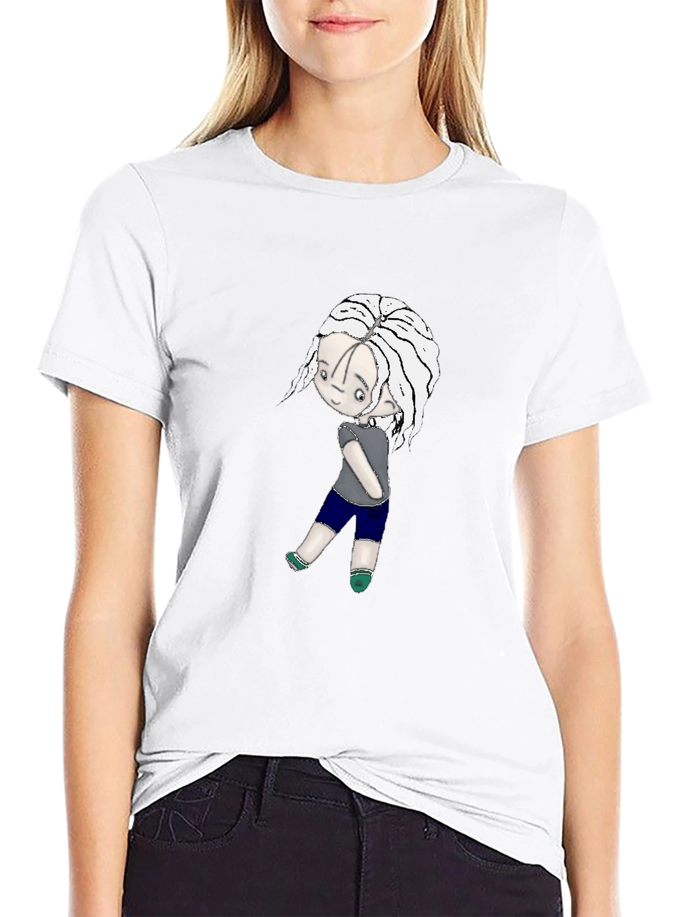 Black T-Shirt with Cartoon Girl Graphic
