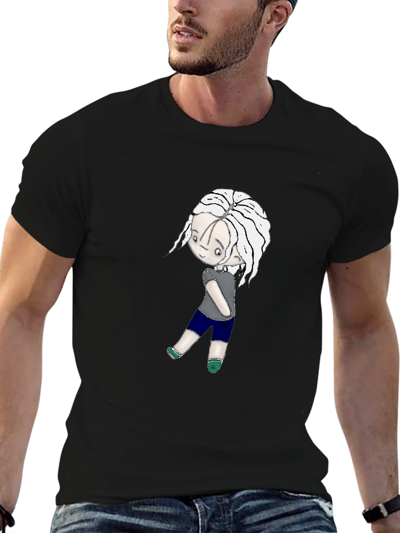 Black T-Shirt with Cartoon Girl Graphic