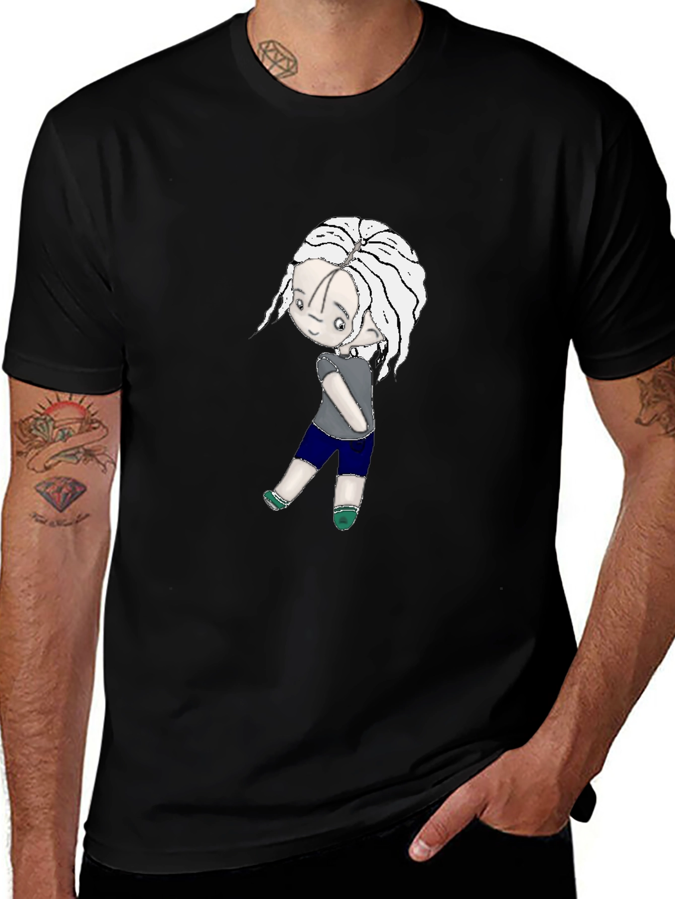 Black T-Shirt with Cartoon Girl Graphic