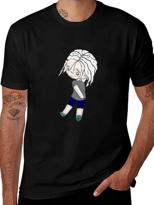 Black T-Shirt with Cartoon Girl Graphic