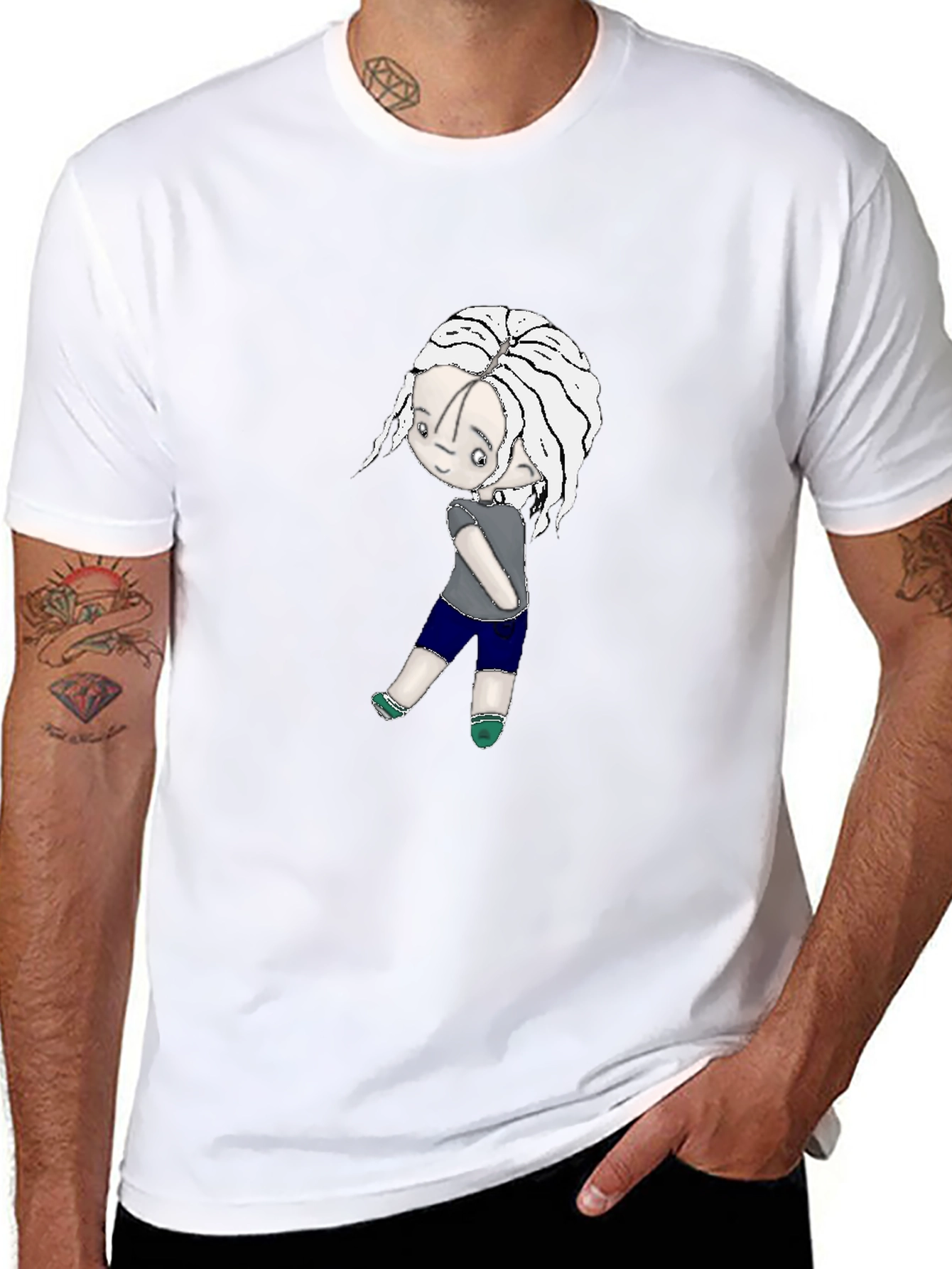Black T-Shirt with Cartoon Girl Graphic