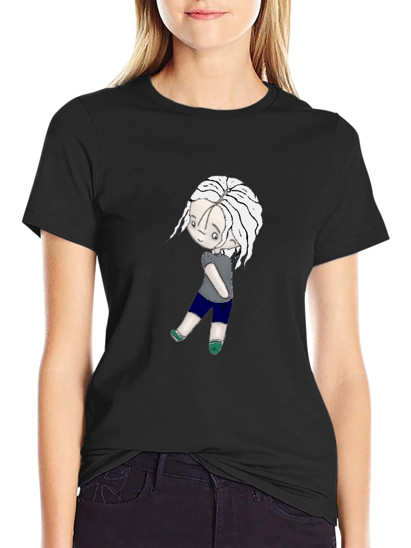 Black T-Shirt with Cartoon Girl Graphic