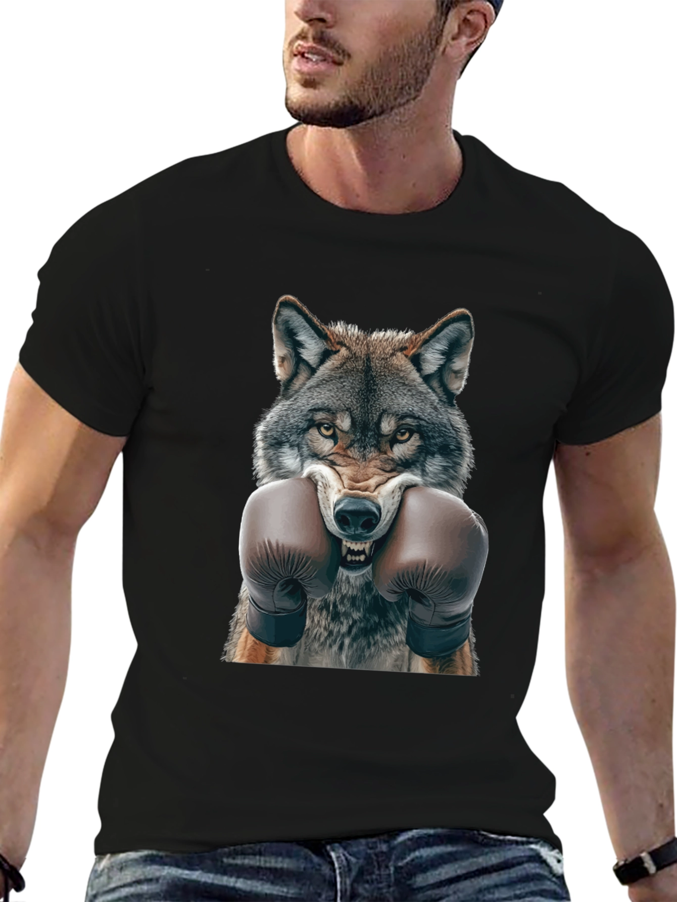 Wolf Boxer Graphic Tee - Fierce Animal Print Shirt