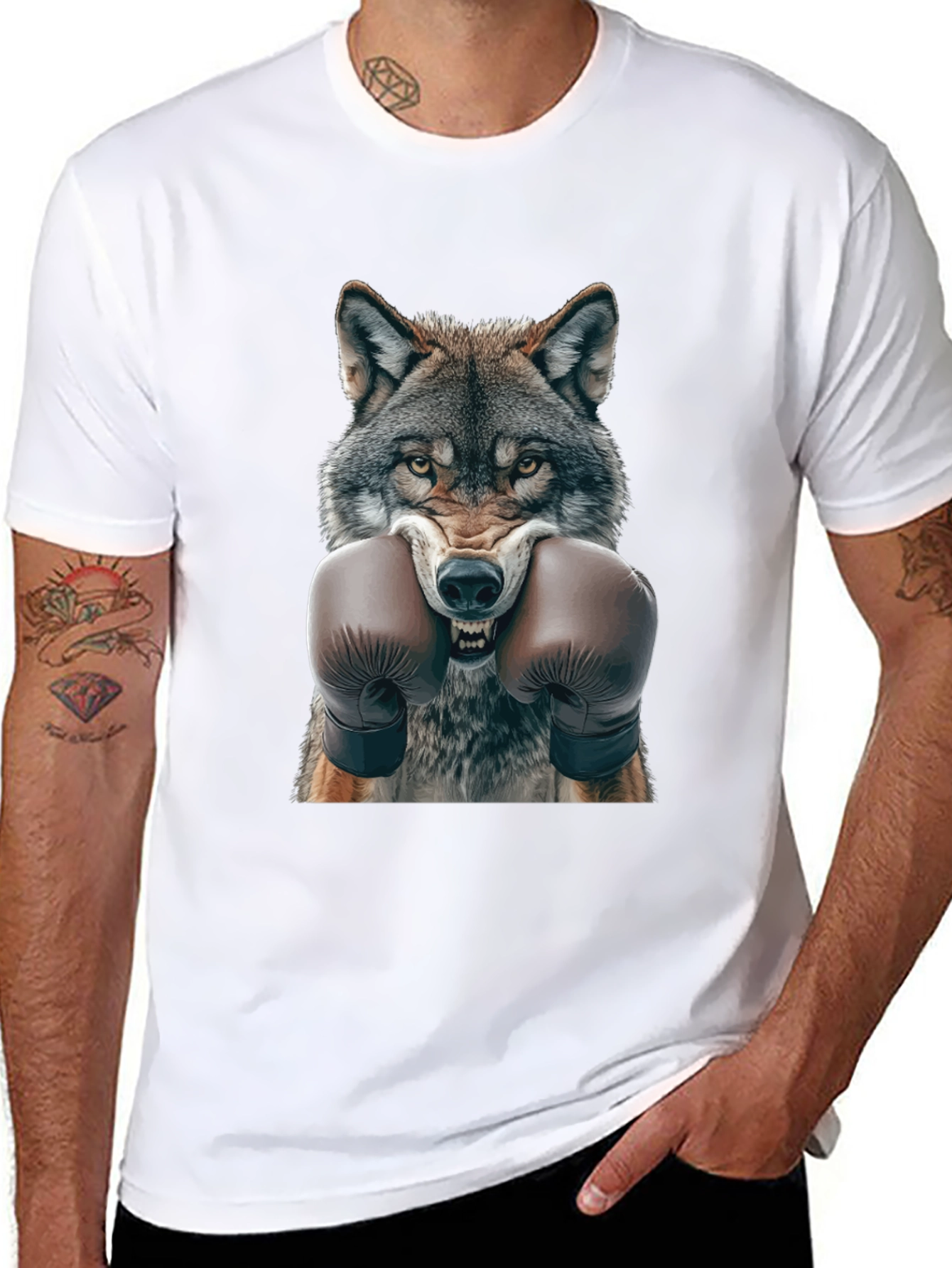 Wolf Boxer Graphic Tee - Fierce Animal Print Shirt