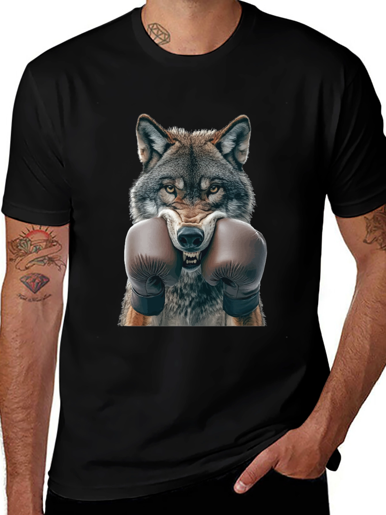 Wolf Boxer Graphic Tee - Fierce Animal Print Shirt