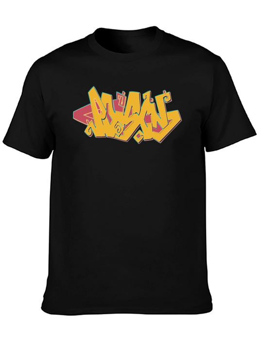 Graffiti Style Graphic Tee - Black Cotton Blend