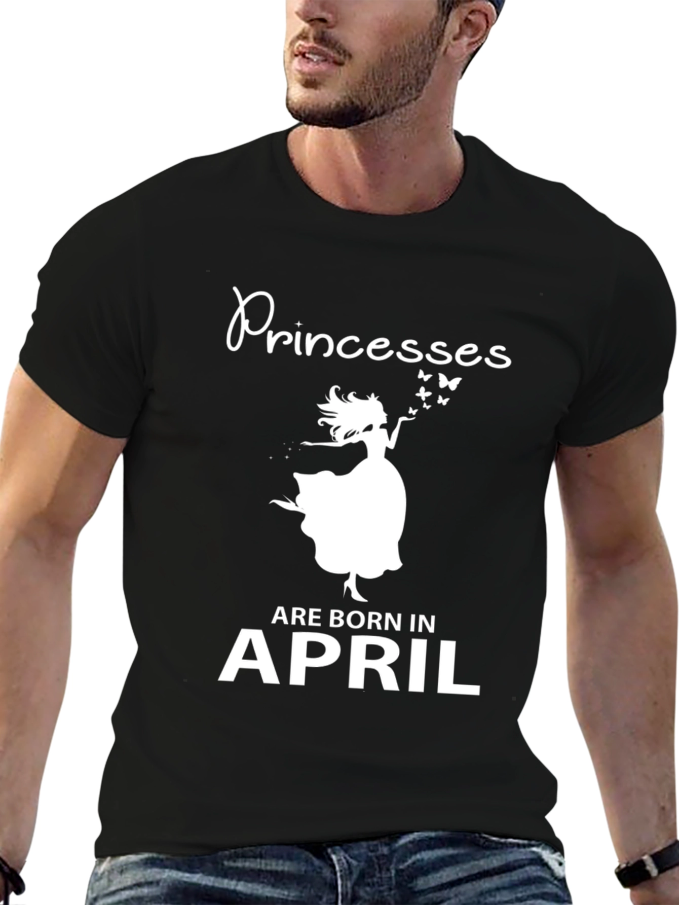Princesses are Born in April Black T-Shirt