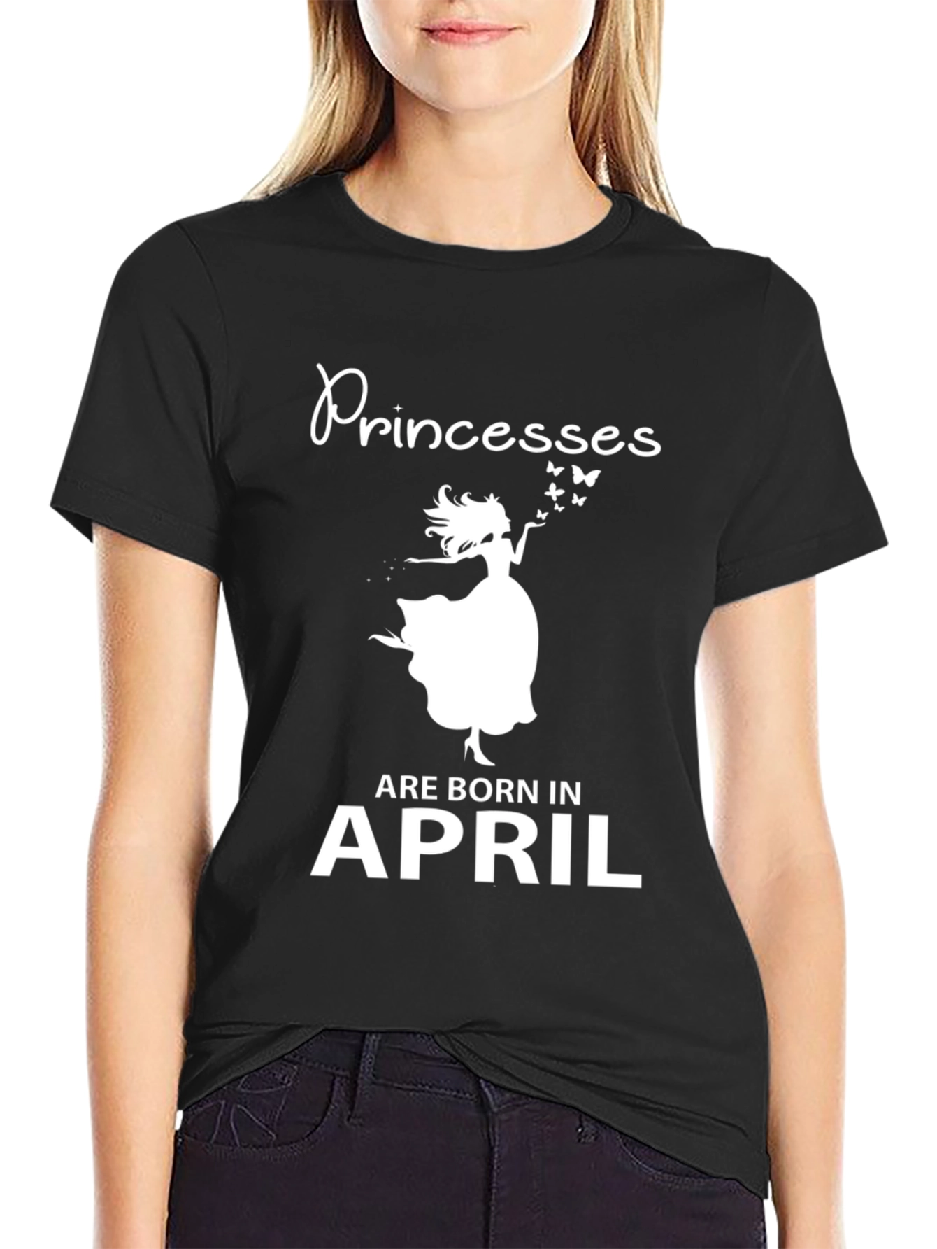 Princesses are Born in April Black T-Shirt