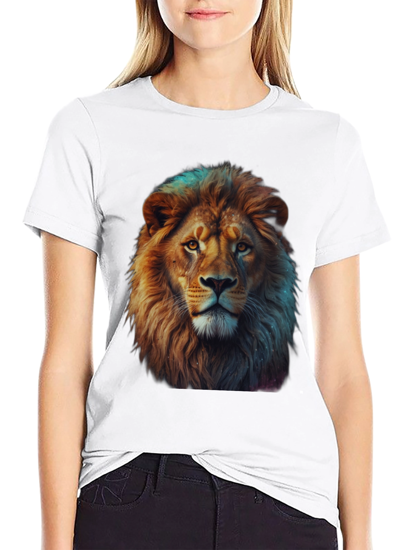 Lion Graphic Print Crew Neck T-Shirt