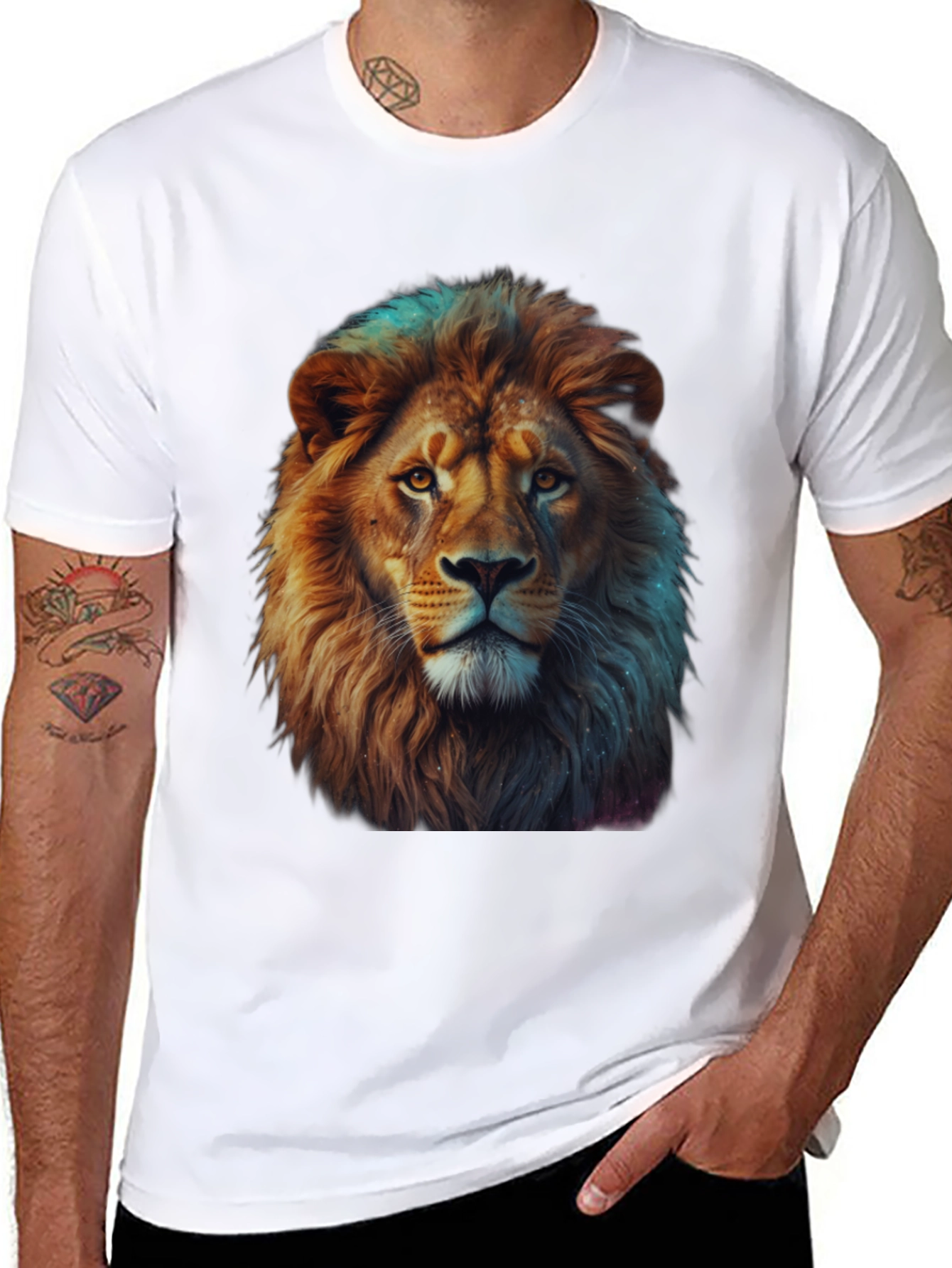 Lion Graphic Print Crew Neck T-Shirt