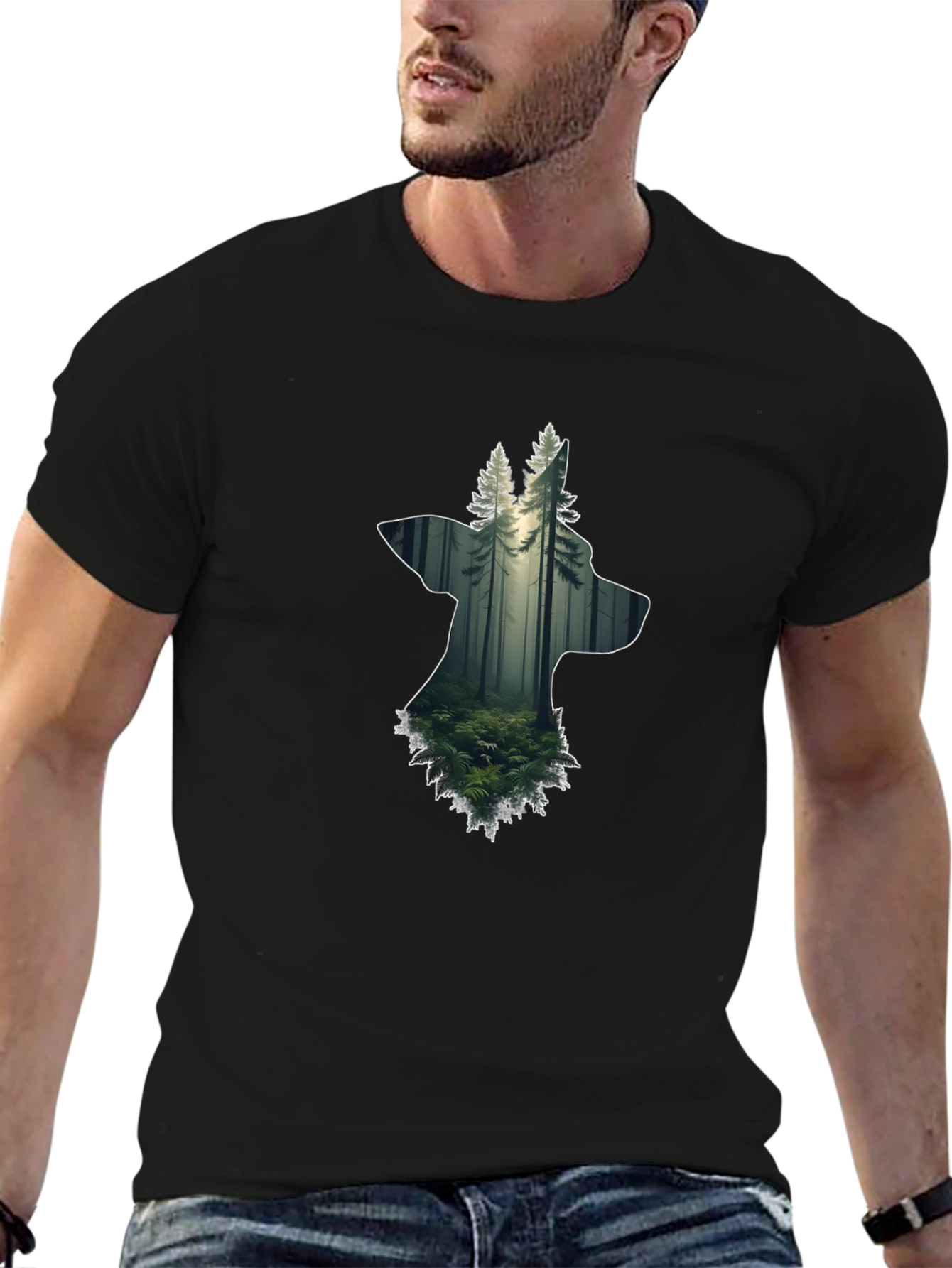 Nature Wolf Graphic Tee - Black