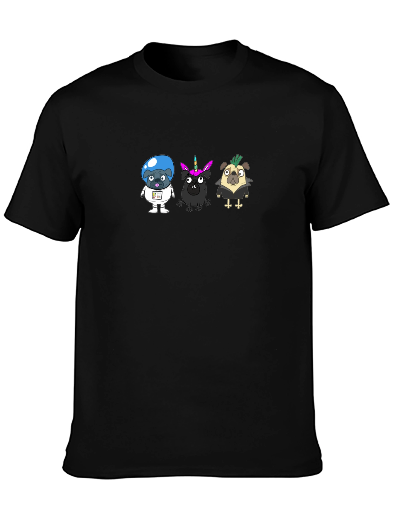Cartoon Pugs Black T-Shirt