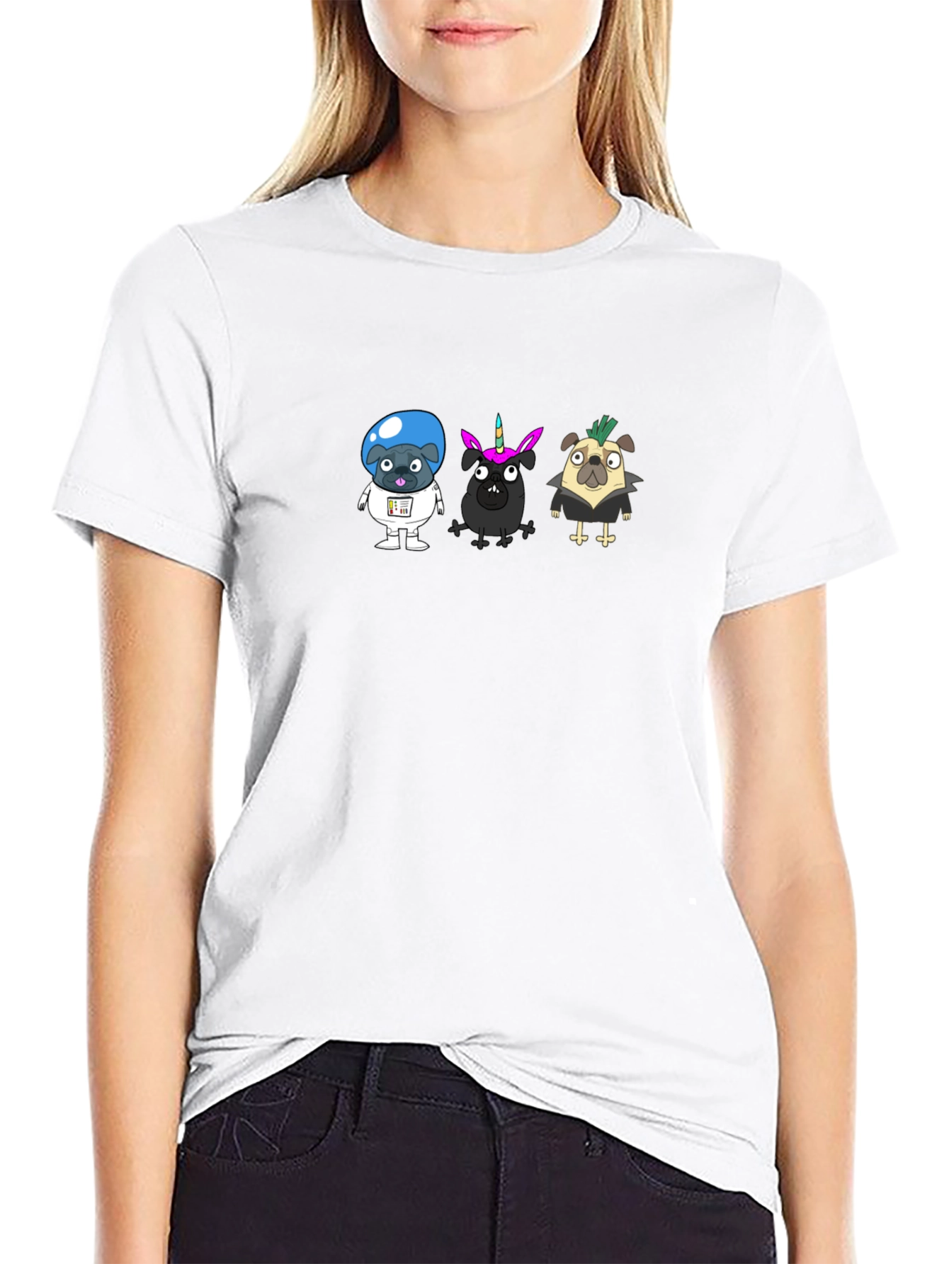 Cartoon Pugs Black T-Shirt