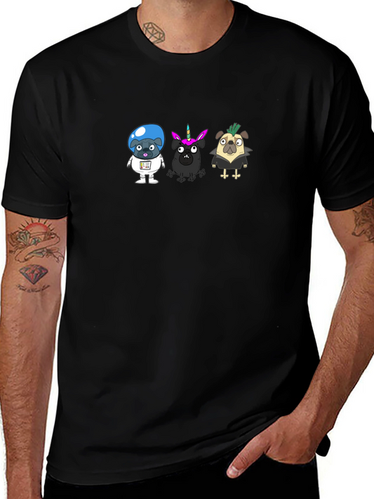 Cartoon Pugs Black T-Shirt
