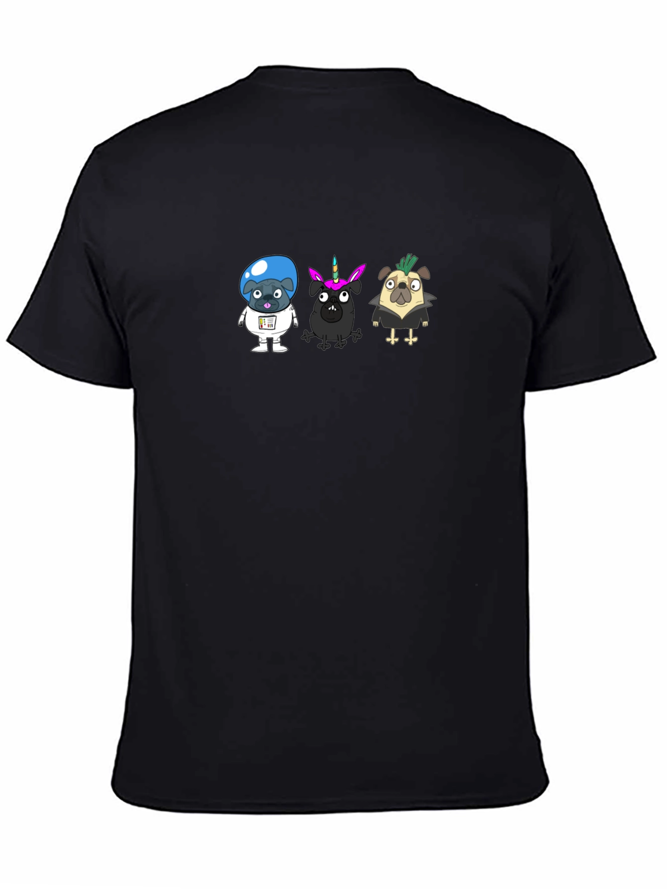 Cartoon Pugs Black T-Shirt