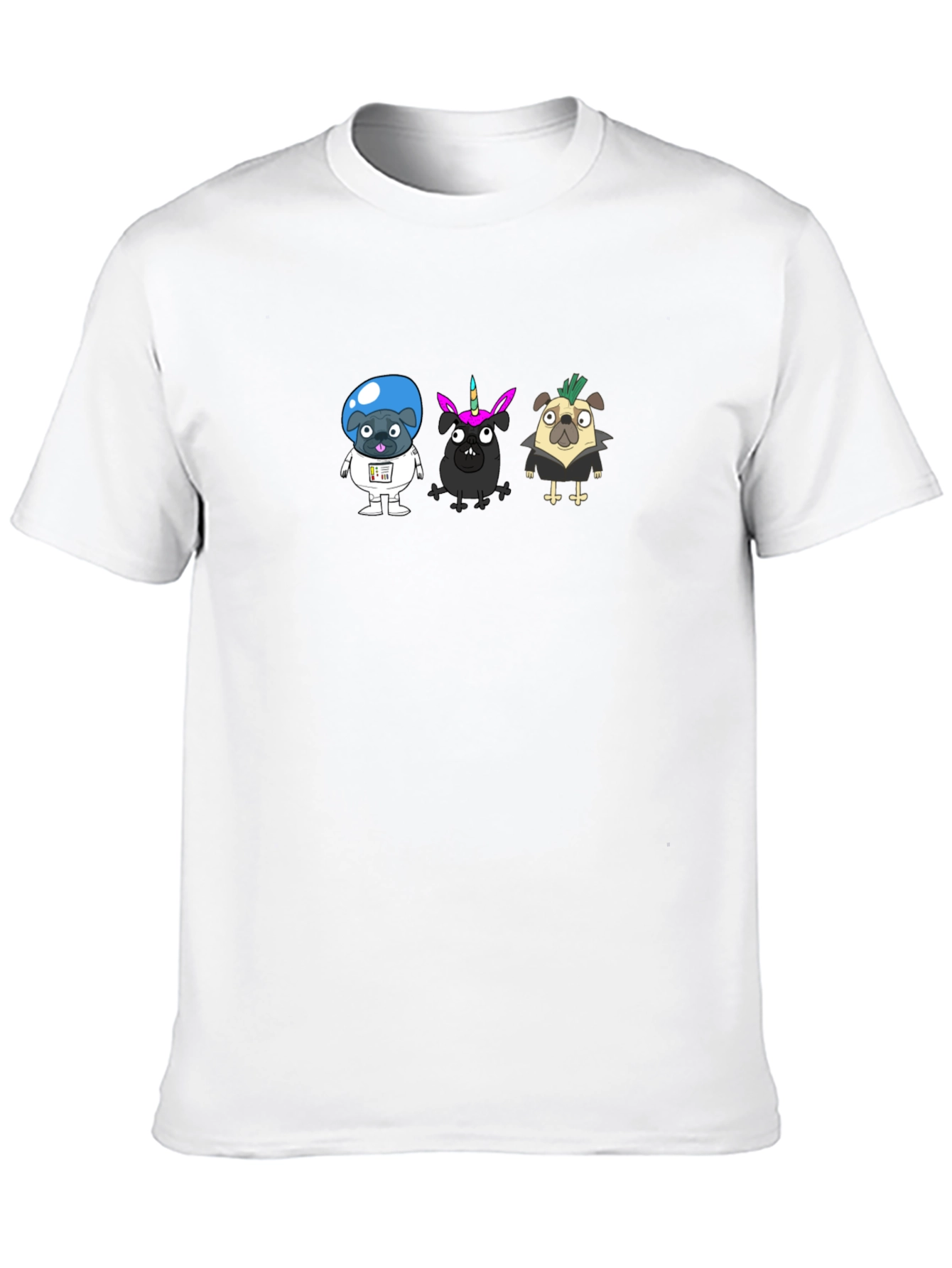 Cartoon Pugs Black T-Shirt
