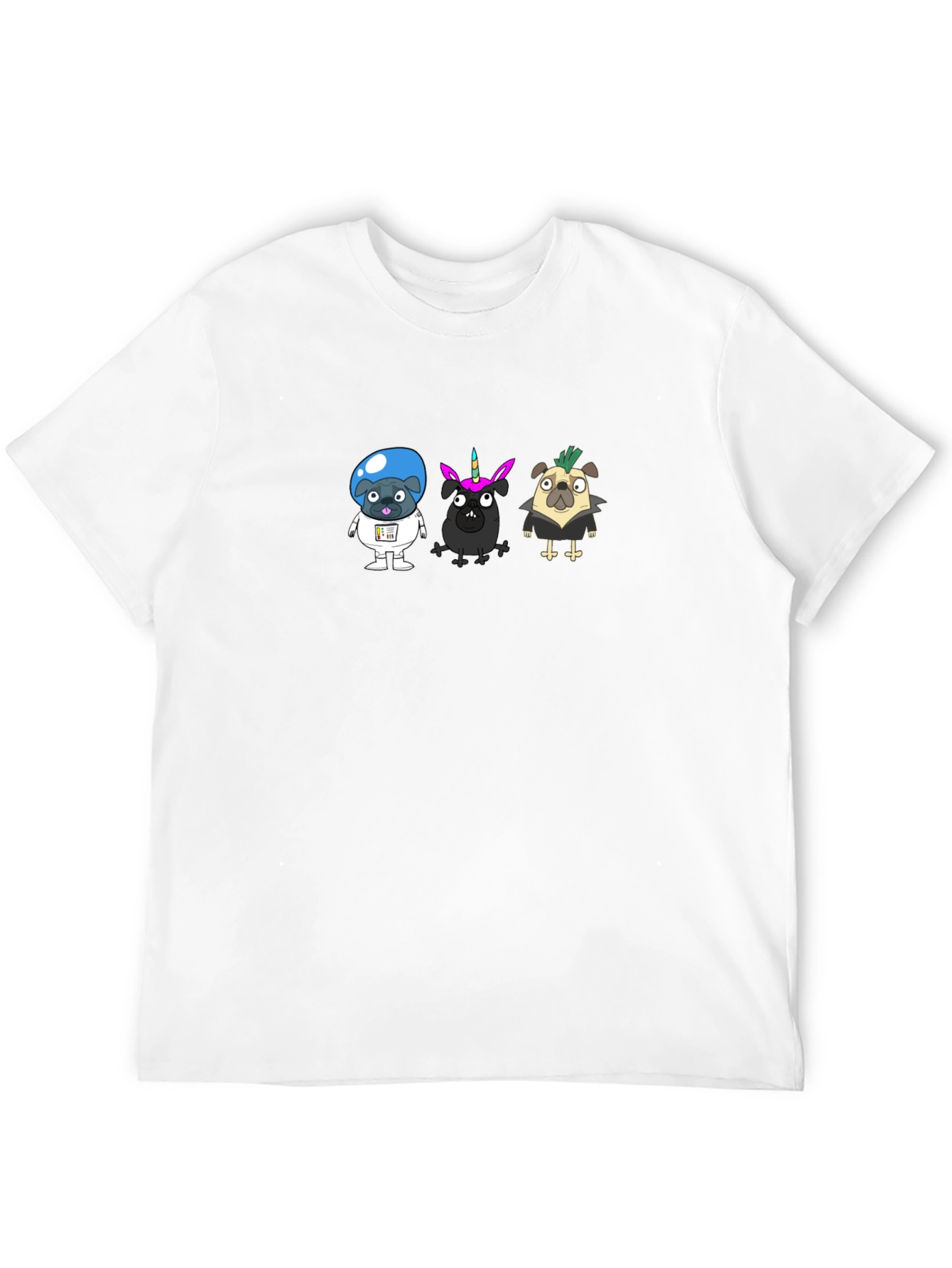 Cartoon Pugs Black T-Shirt