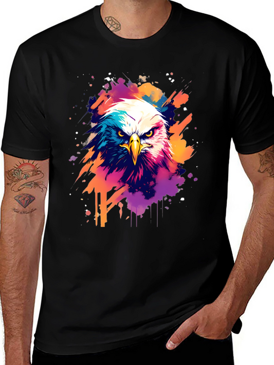 Bold Eagle Graphic Tee - Vibrant Watercolor Design