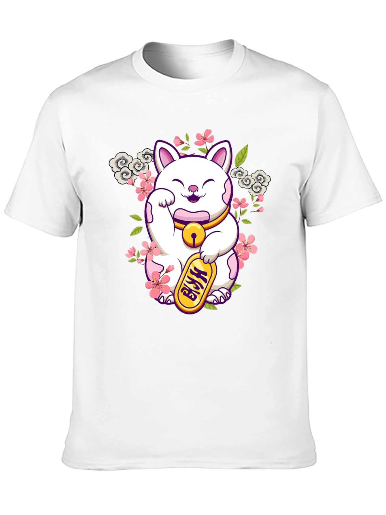 Lucky Cat Graphic Tee - Black Cotton T-Shirt