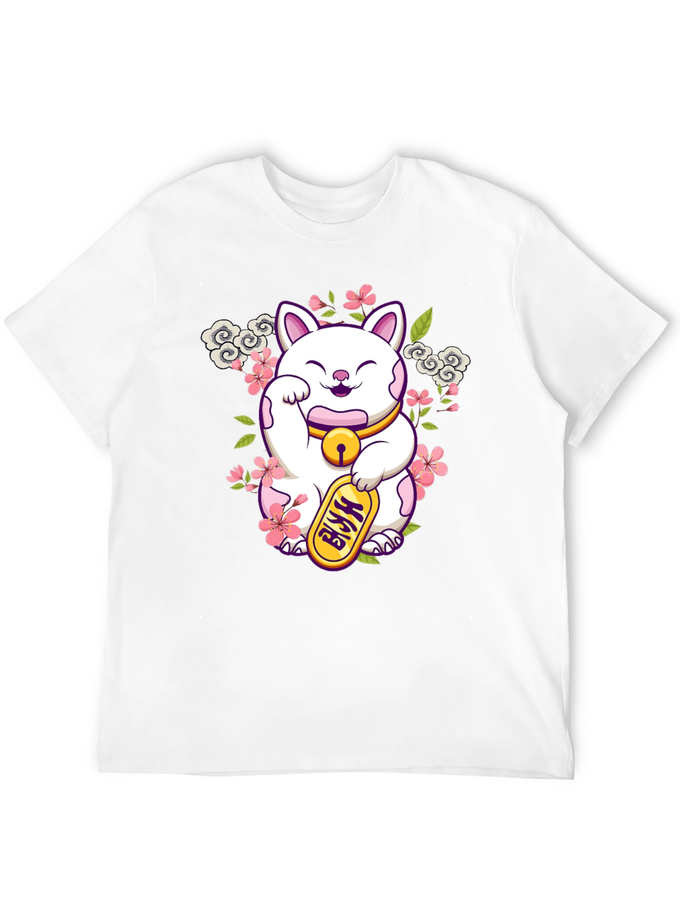 Lucky Cat Graphic Tee - Black Cotton T-Shirt