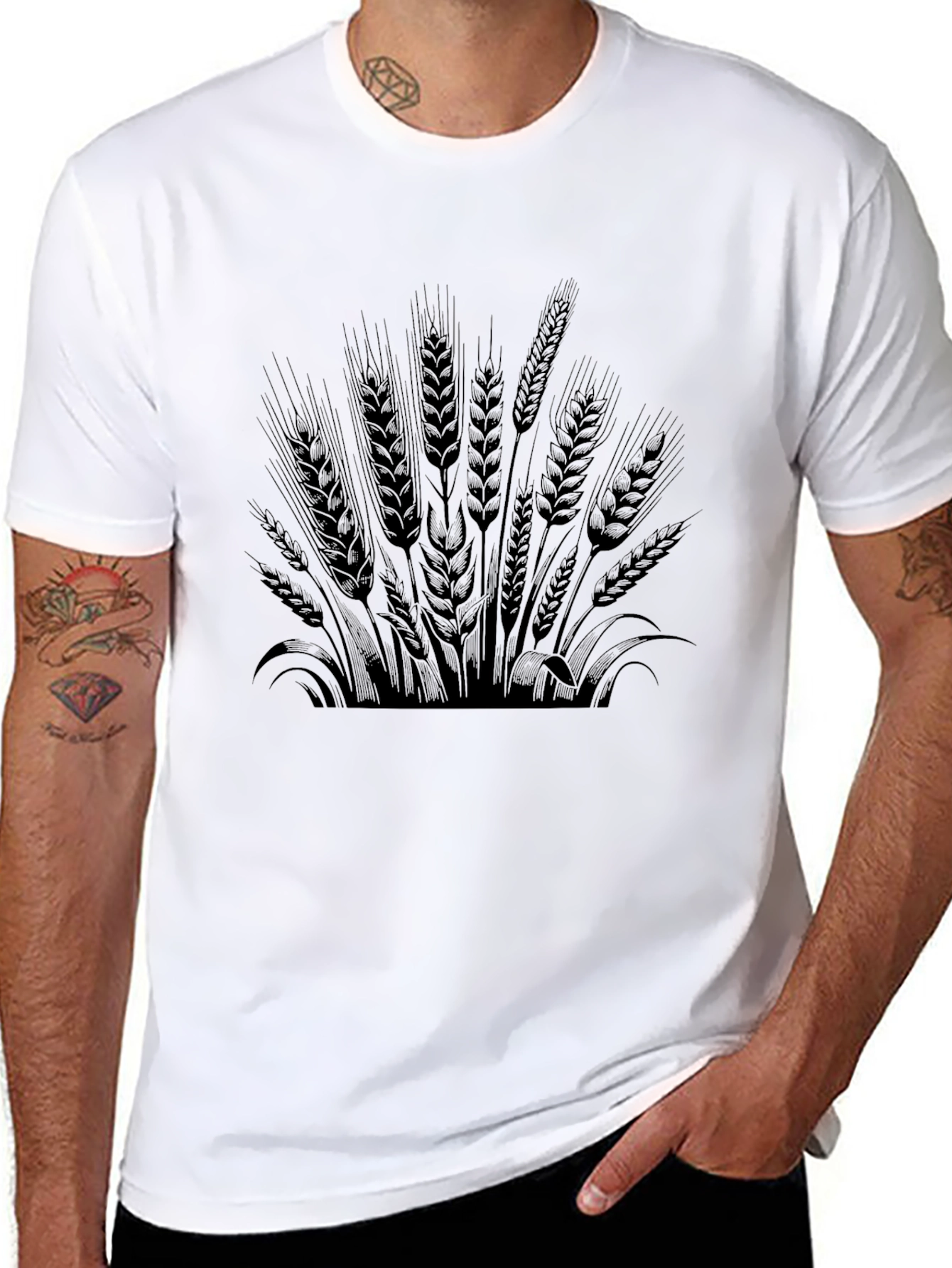Wheat Graphic Print Black T-Shirt