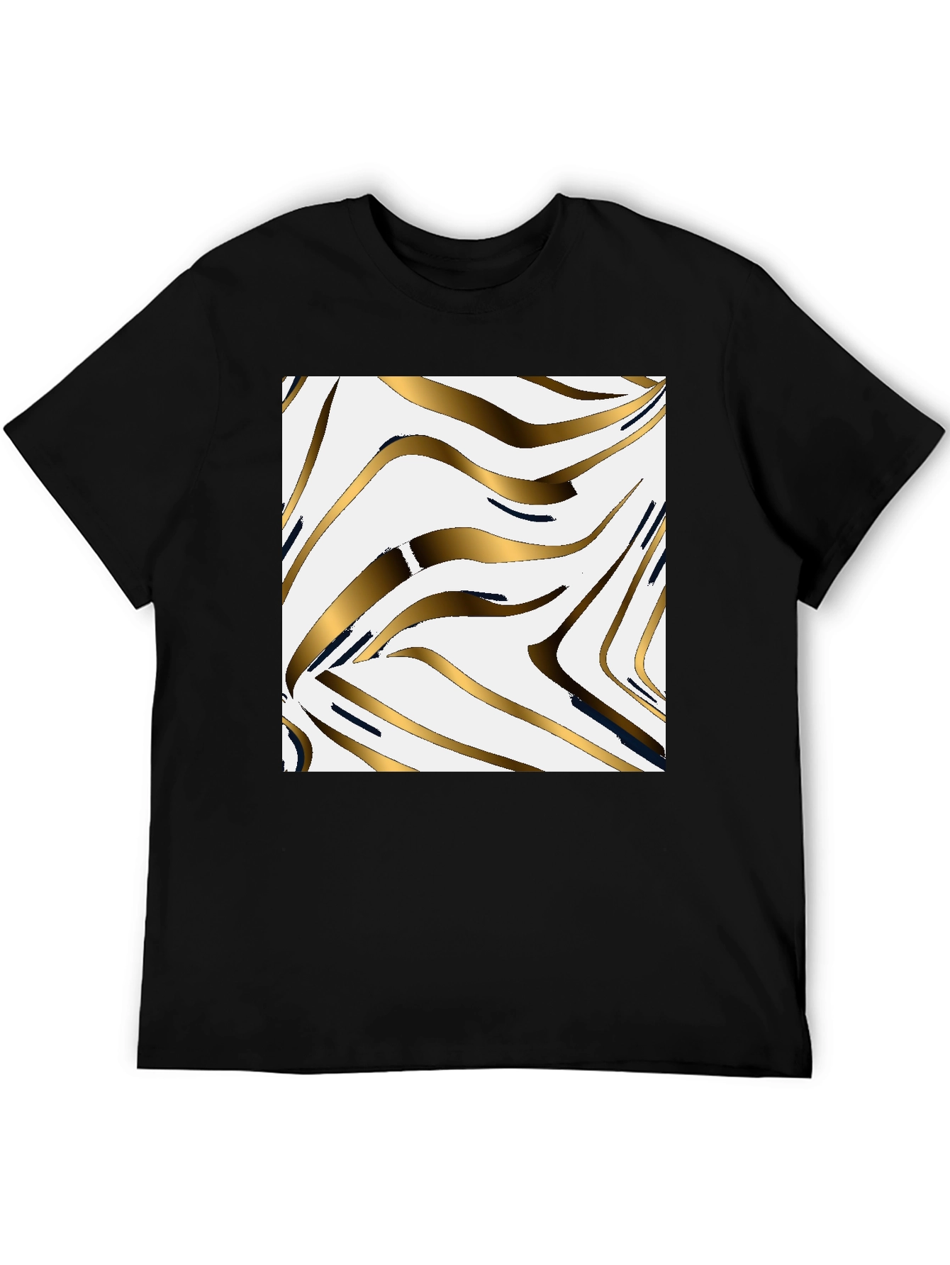 Stylish Black Tee with Abstract Gold Pattern