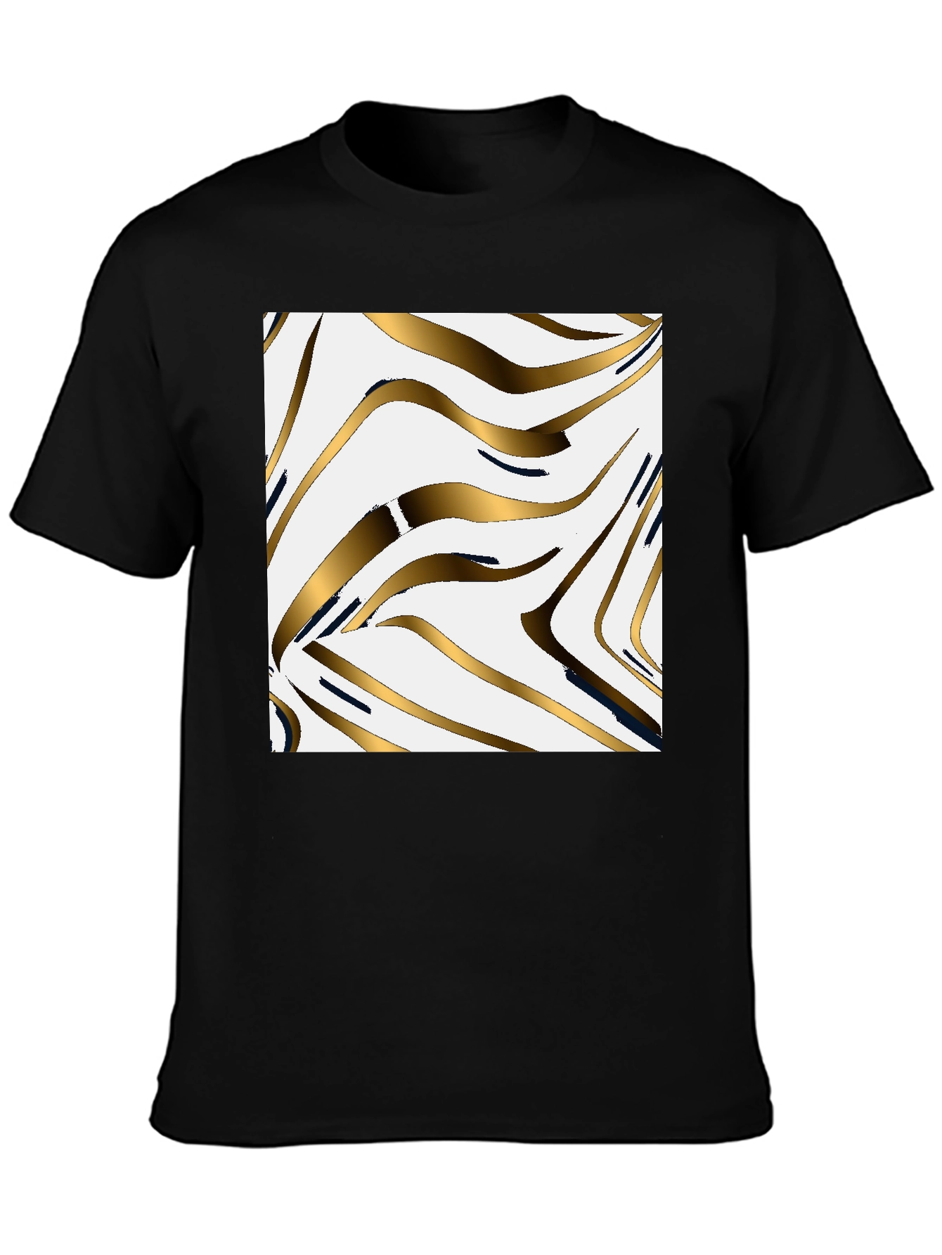 Stylish Black Tee with Abstract Gold Pattern
