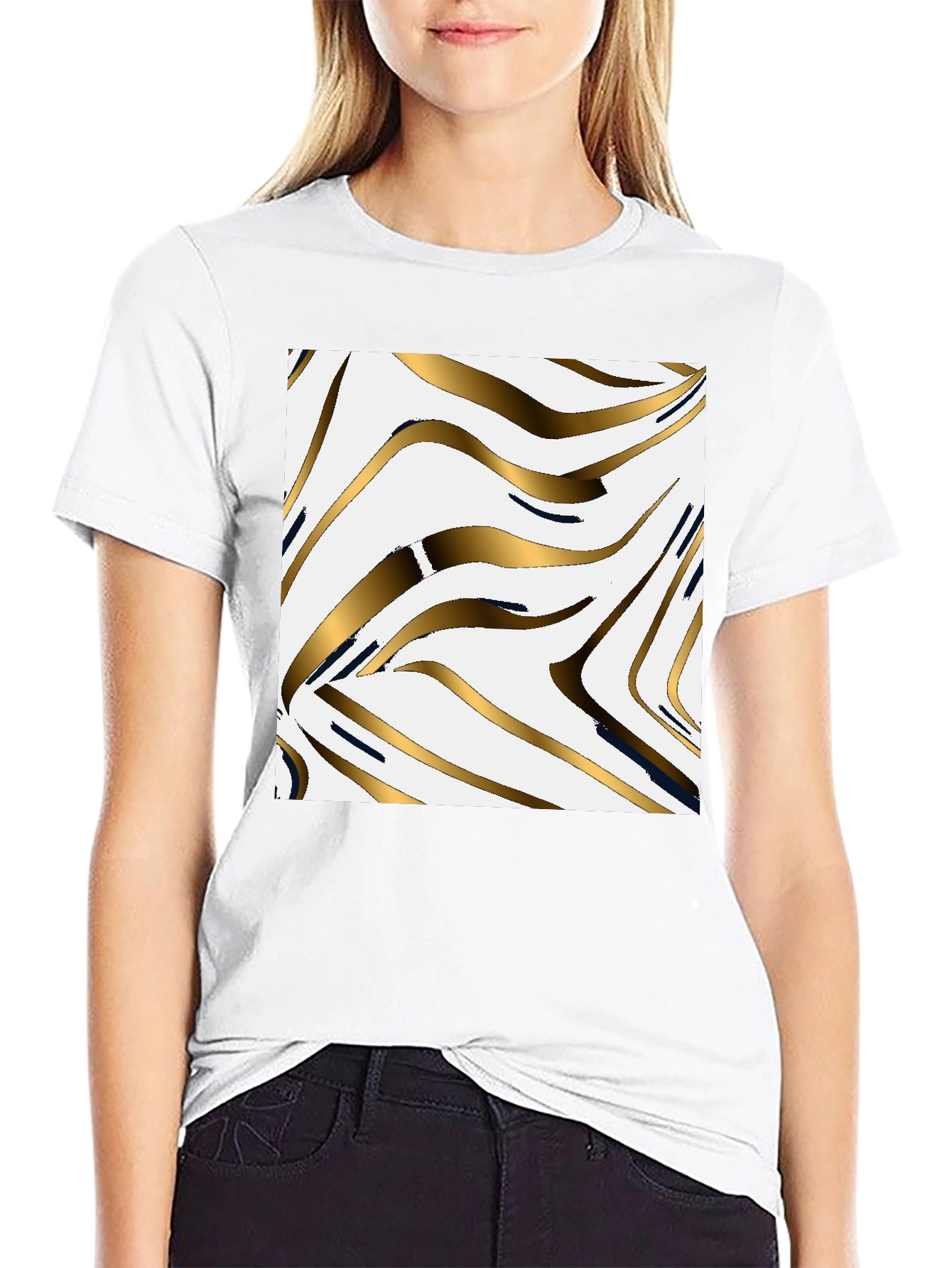 Stylish Black Tee with Abstract Gold Pattern