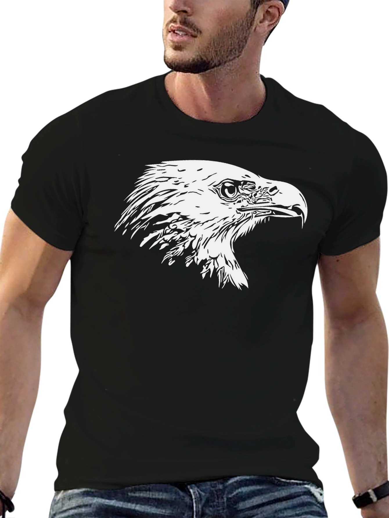 Bald Eagle Graphic Print Black T-Shirt