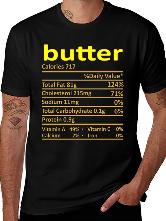 Humorous Butter Nutrition Facts Black T-Shirt
