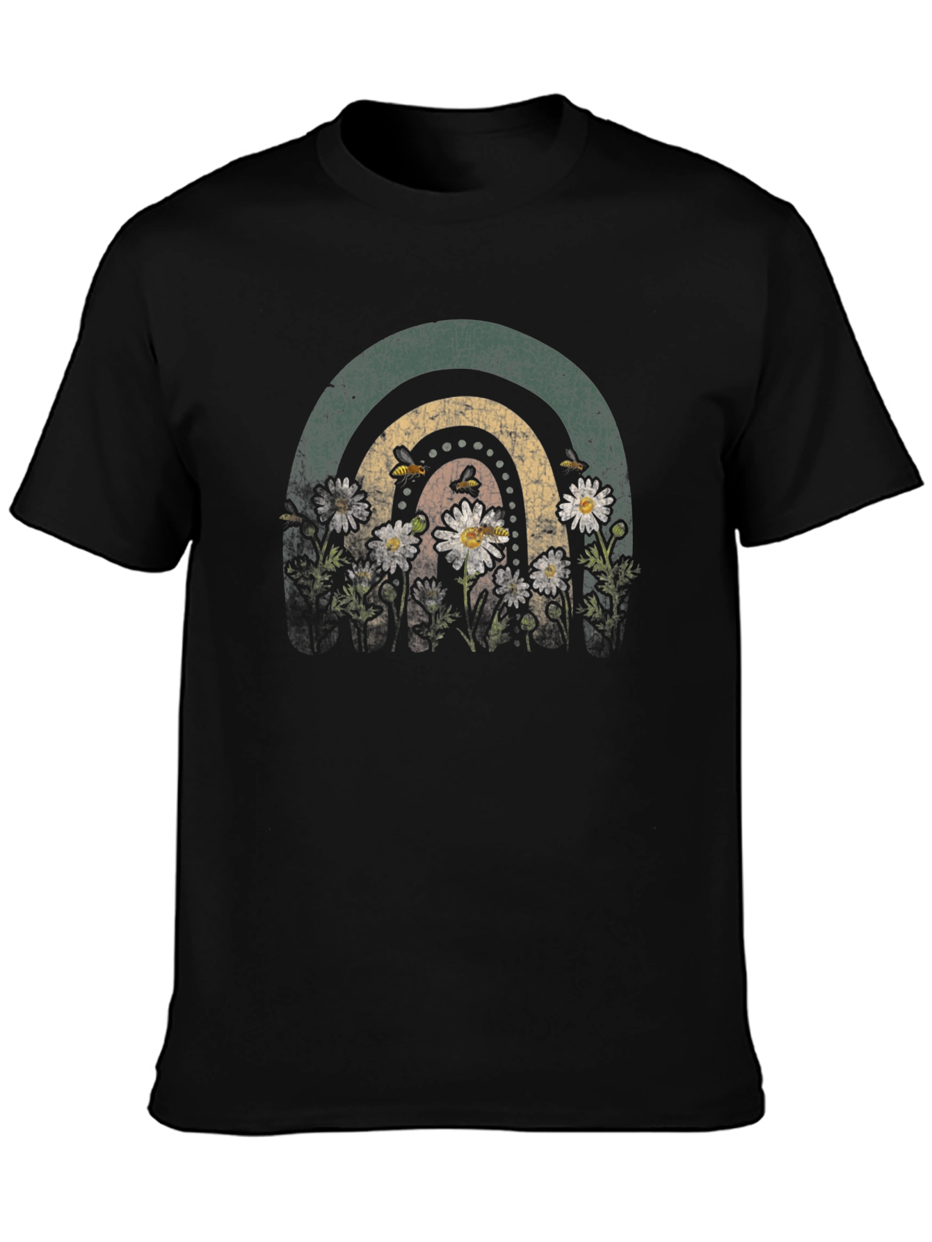 Retro Rainbow Bee & Daisy Graphic Tee