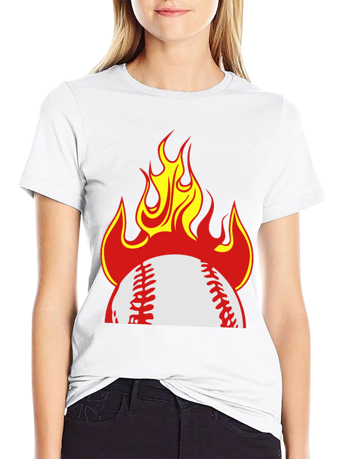 Flaming Baseball Graphic T-Shirt