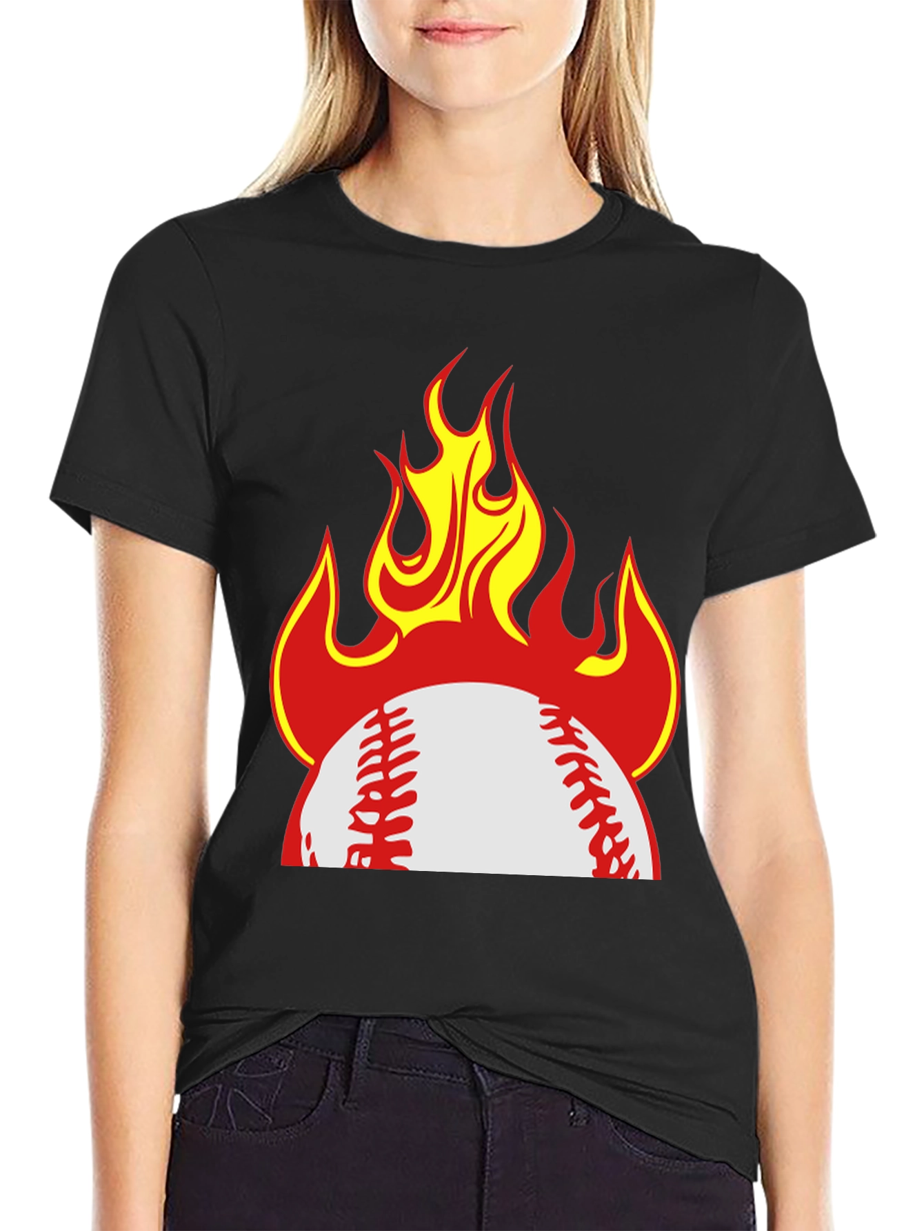 Flaming Baseball Graphic T-Shirt