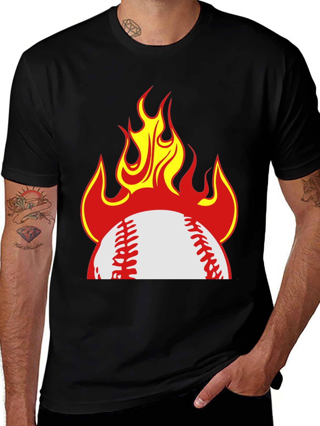 Flaming Baseball Graphic T-Shirt