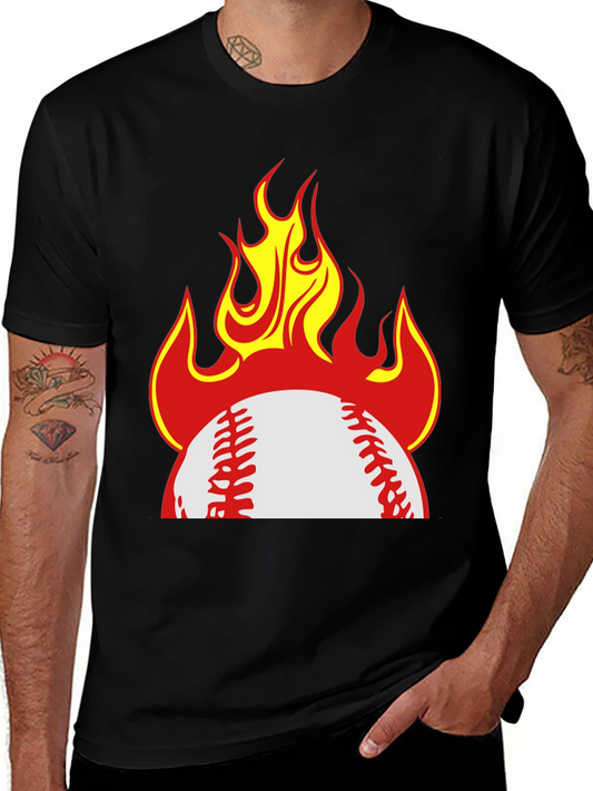 Flaming Baseball Graphic T-Shirt