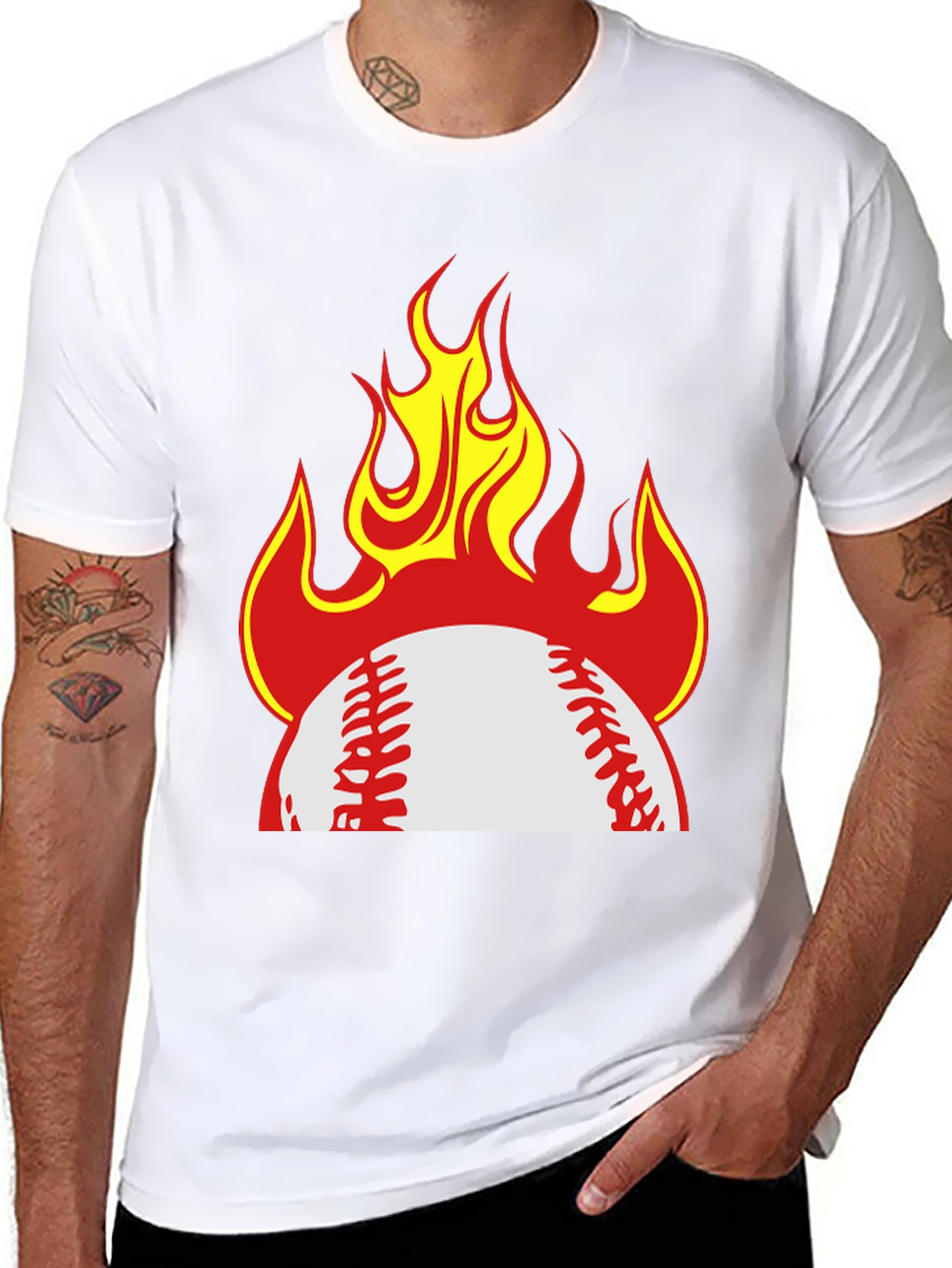 Flaming Baseball Graphic T-Shirt
