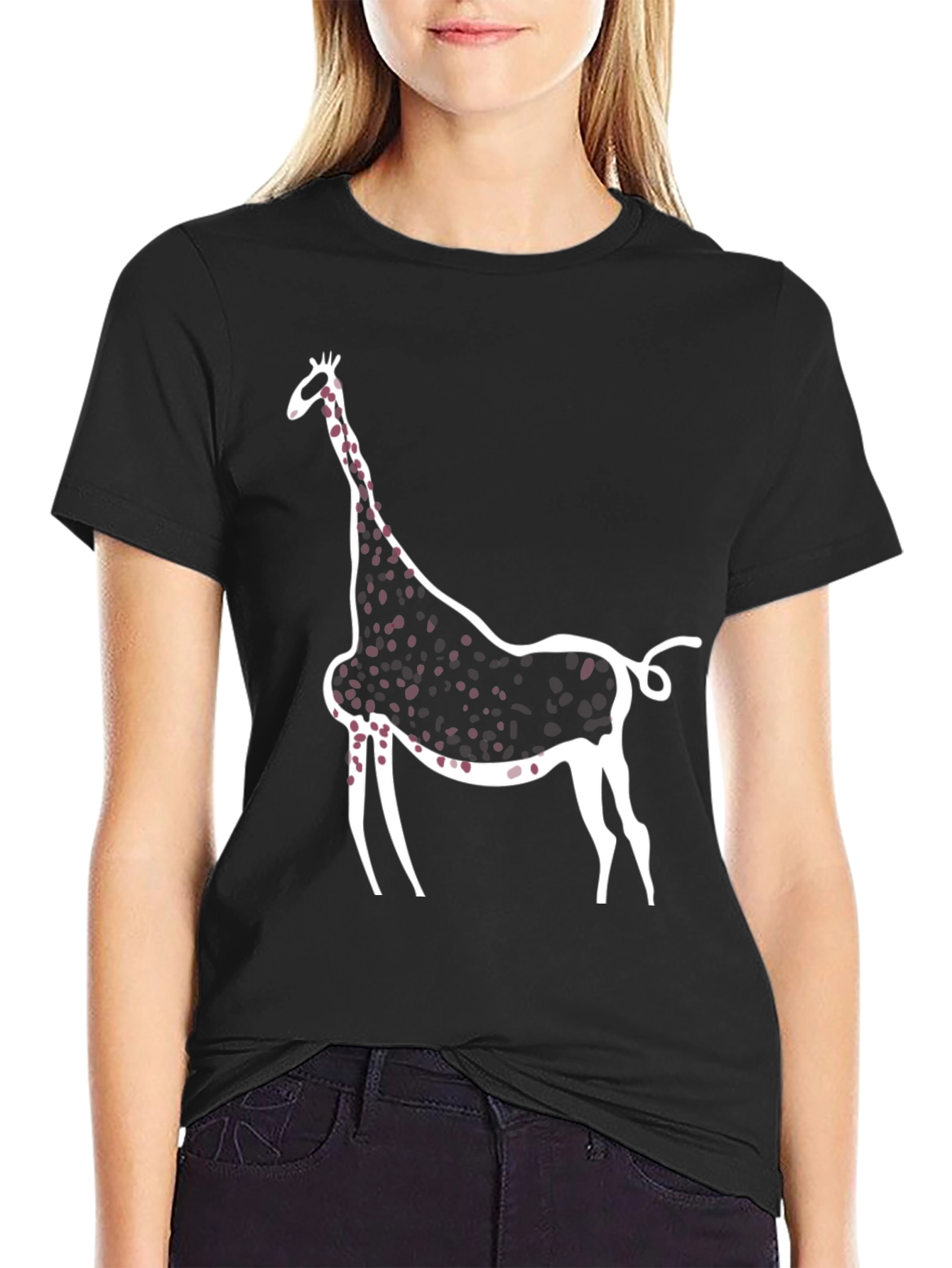 Abstract Giraffe Print Black T-Shirt