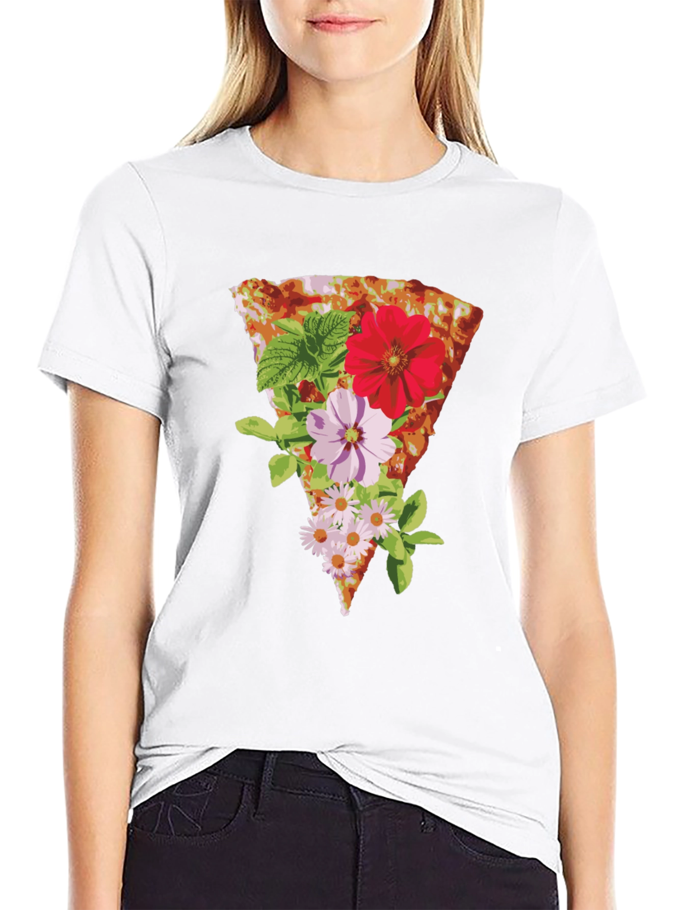 Floral Pizza Graphic Tee - Unique Style